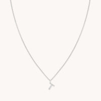 Gemstone Necklaces - T Initial Pavé Pendant Necklace in Silver - Pendant Necklace - Astrid & Miyu