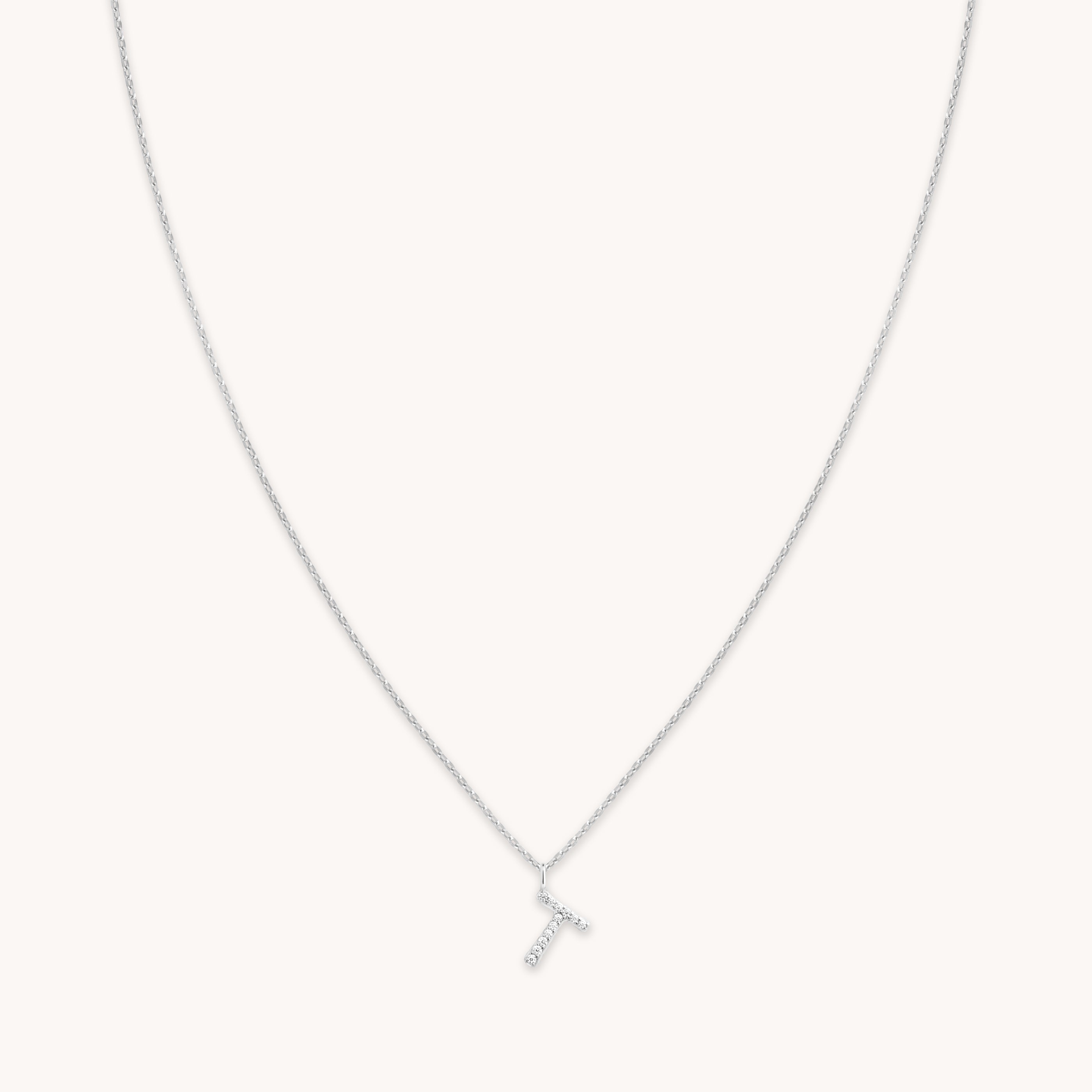 Gemstone Necklaces - T Initial Pavé Pendant Necklace in Silver - Pendant Necklace - Astrid & Miyu