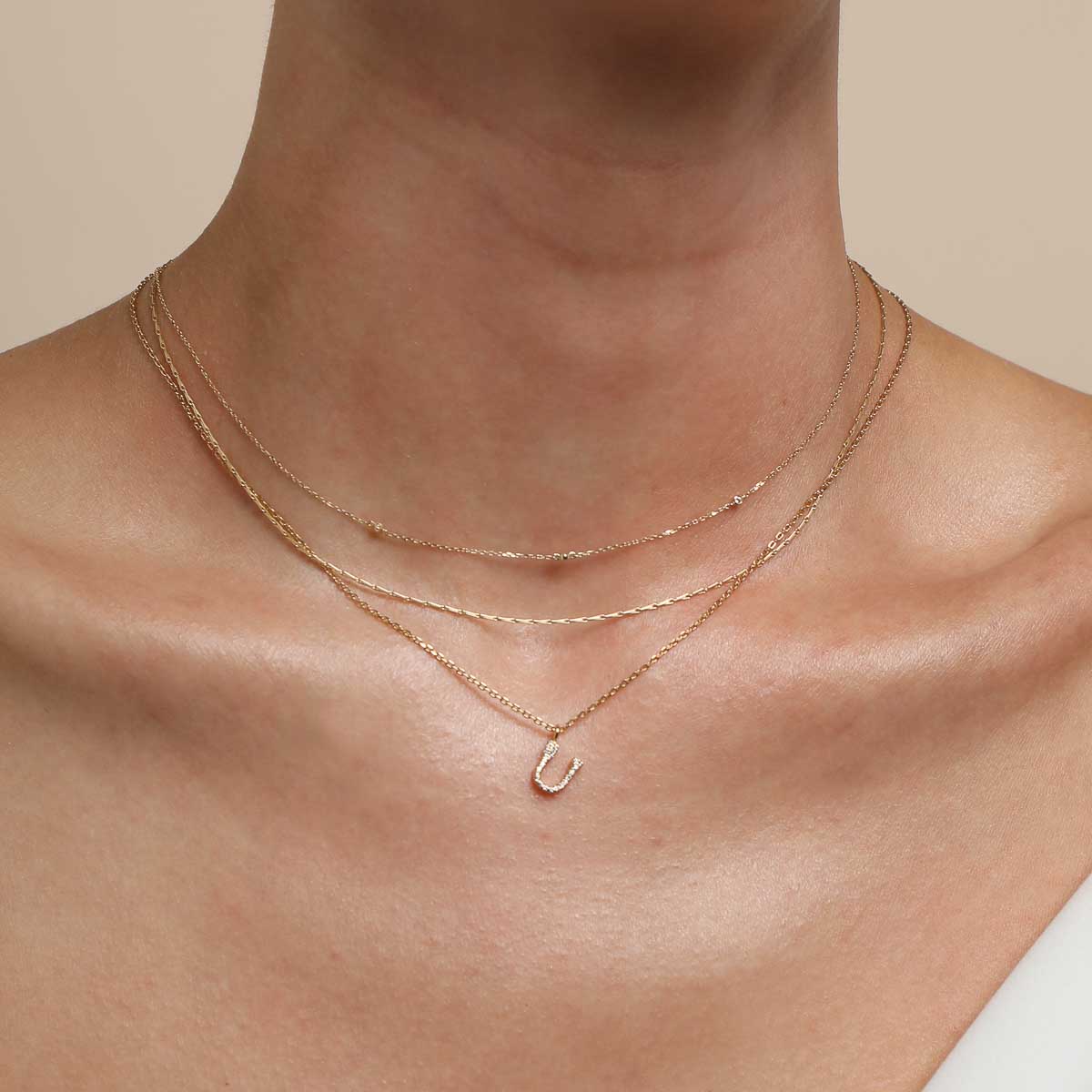 U Initial Pavé Pendant Necklace in Gold