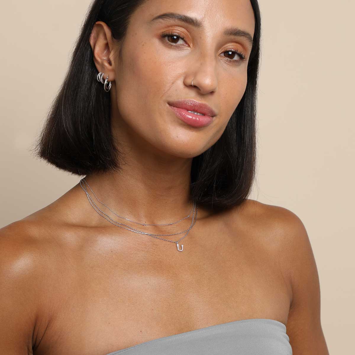 U Initial Pavé Pendant Necklace in Silver