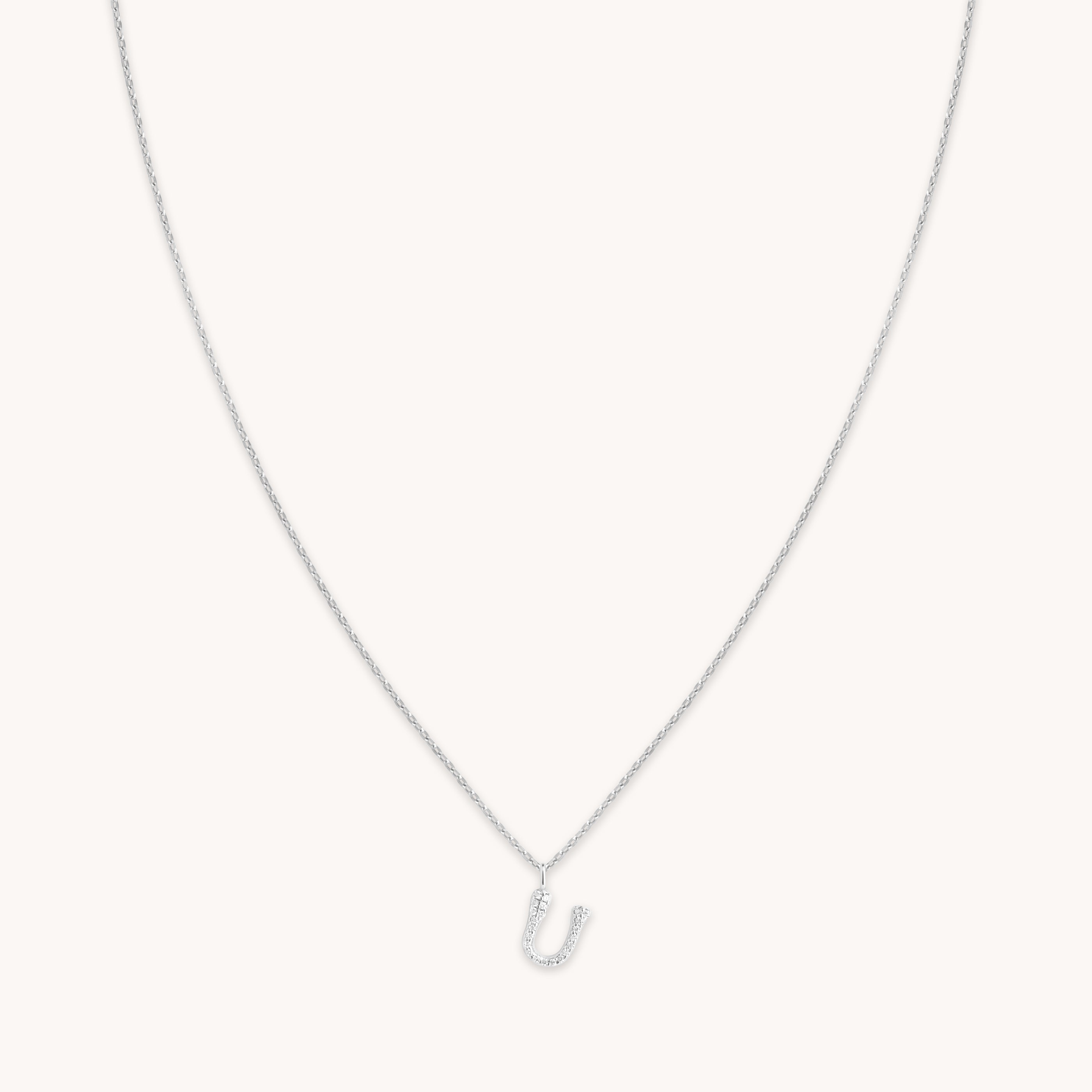 U Initial Pavé Pendant Necklace in Silver