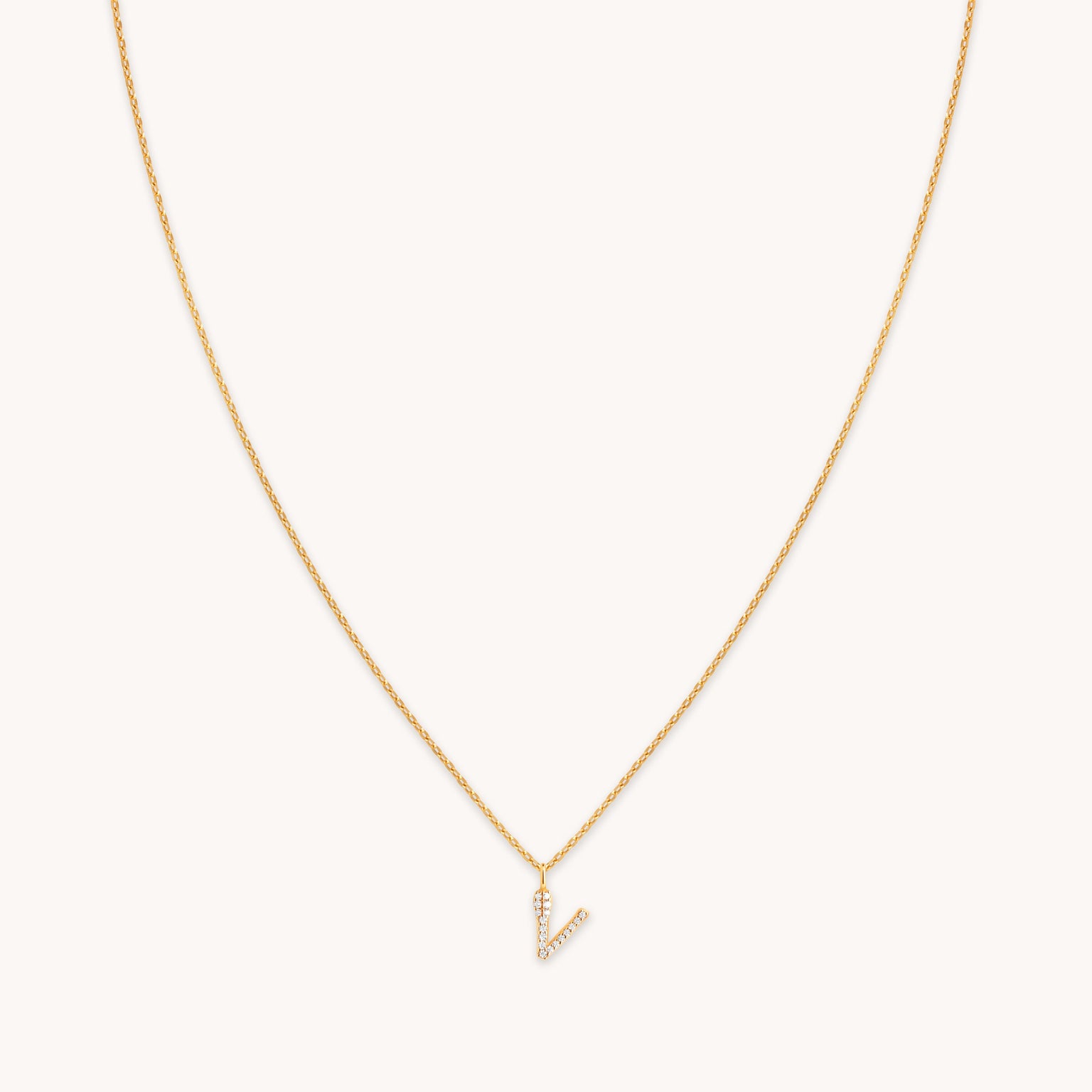 18k Gold Plated Jewellery - V Initial Pavé Pendant Necklace in Gold - Pendant Necklace - Astrid & Miyu