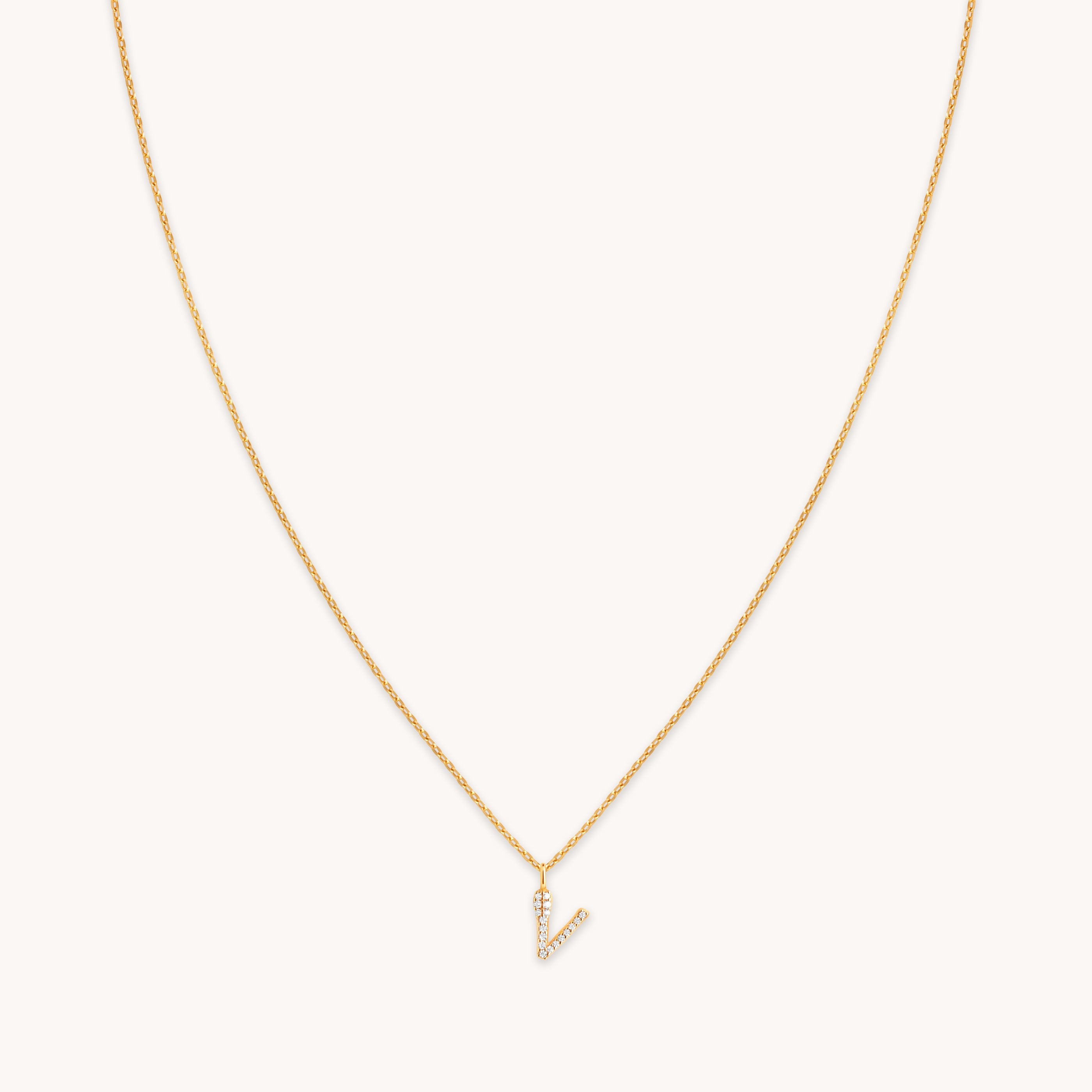 18k Gold Plated Jewellery - V Initial Pavé Pendant Necklace in Gold - Pendant Necklace - Astrid & Miyu