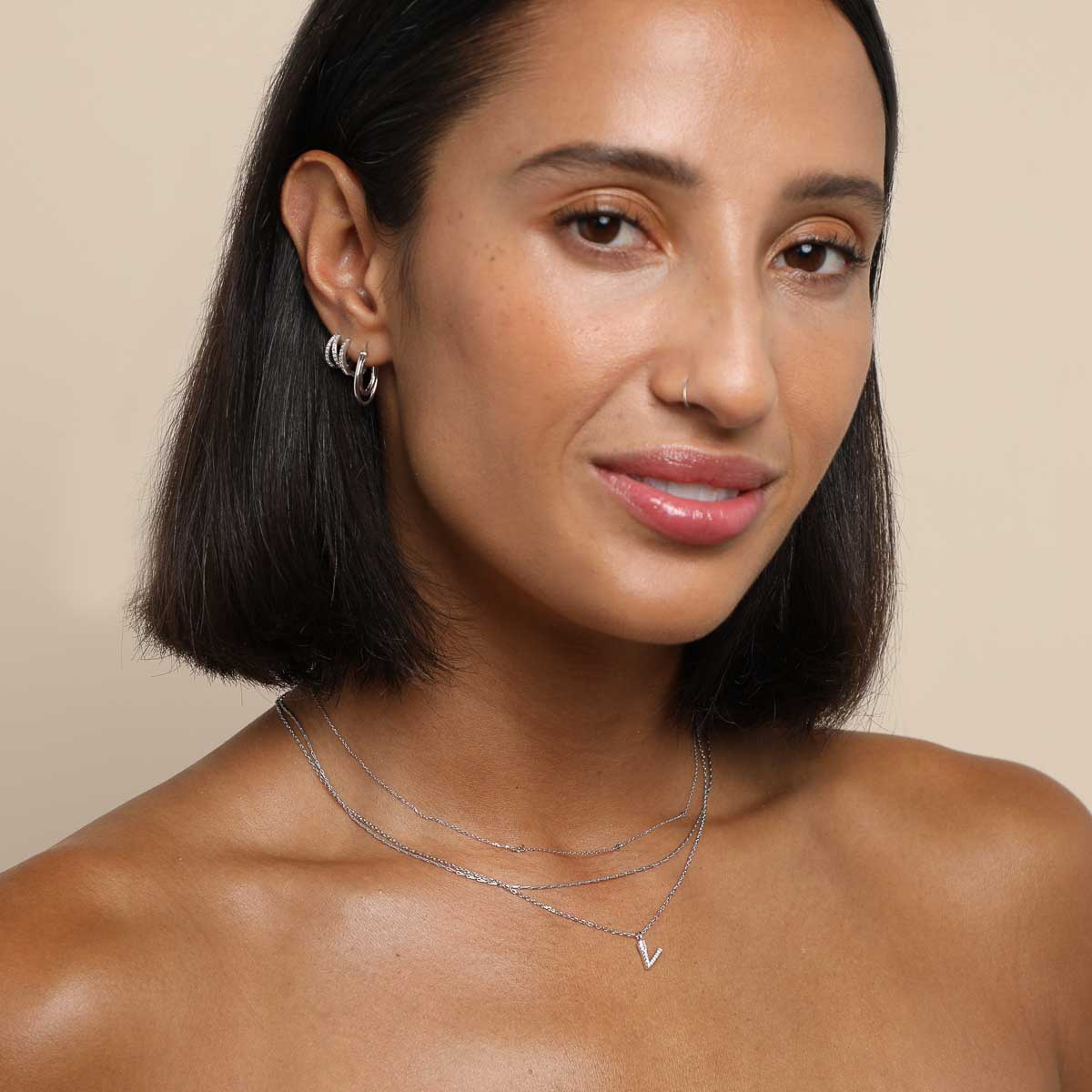 V Initial Pavé Pendant Necklace in Silver