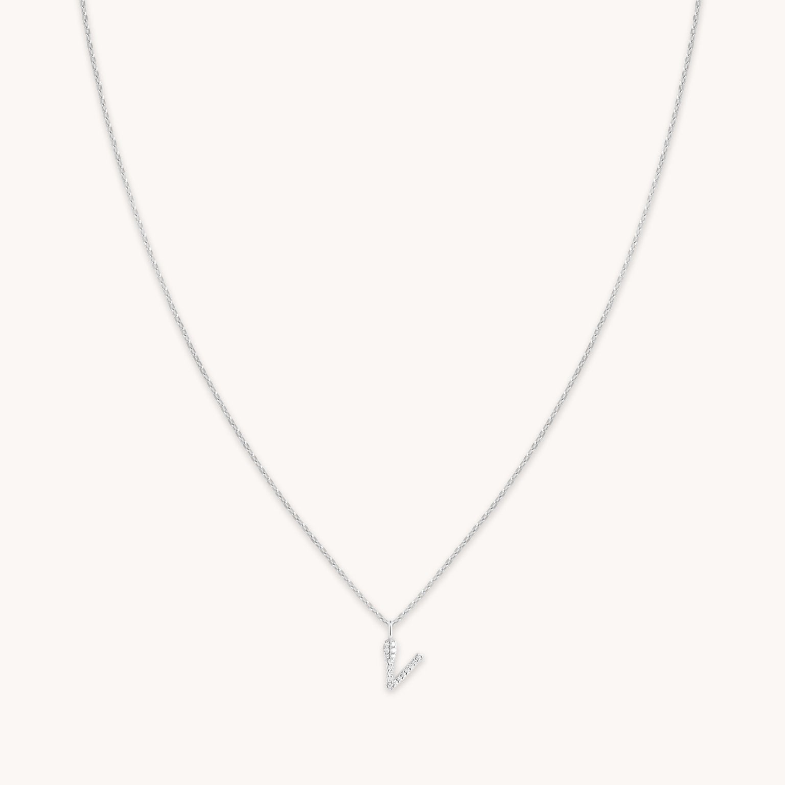 Gemstone Necklaces - V Initial Pavé Pendant Necklace in Silver - Pendant Necklace - Astrid & Miyu