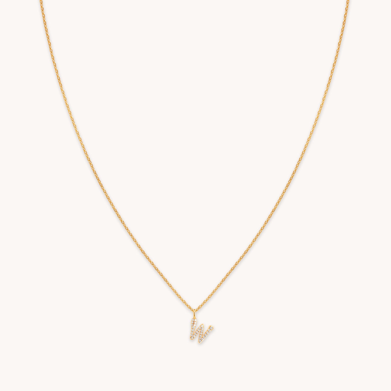 18k Gold Plated Jewellery - W Initial Pavé Pendant Necklace in Gold - Pendant Necklace - Astrid & Miyu