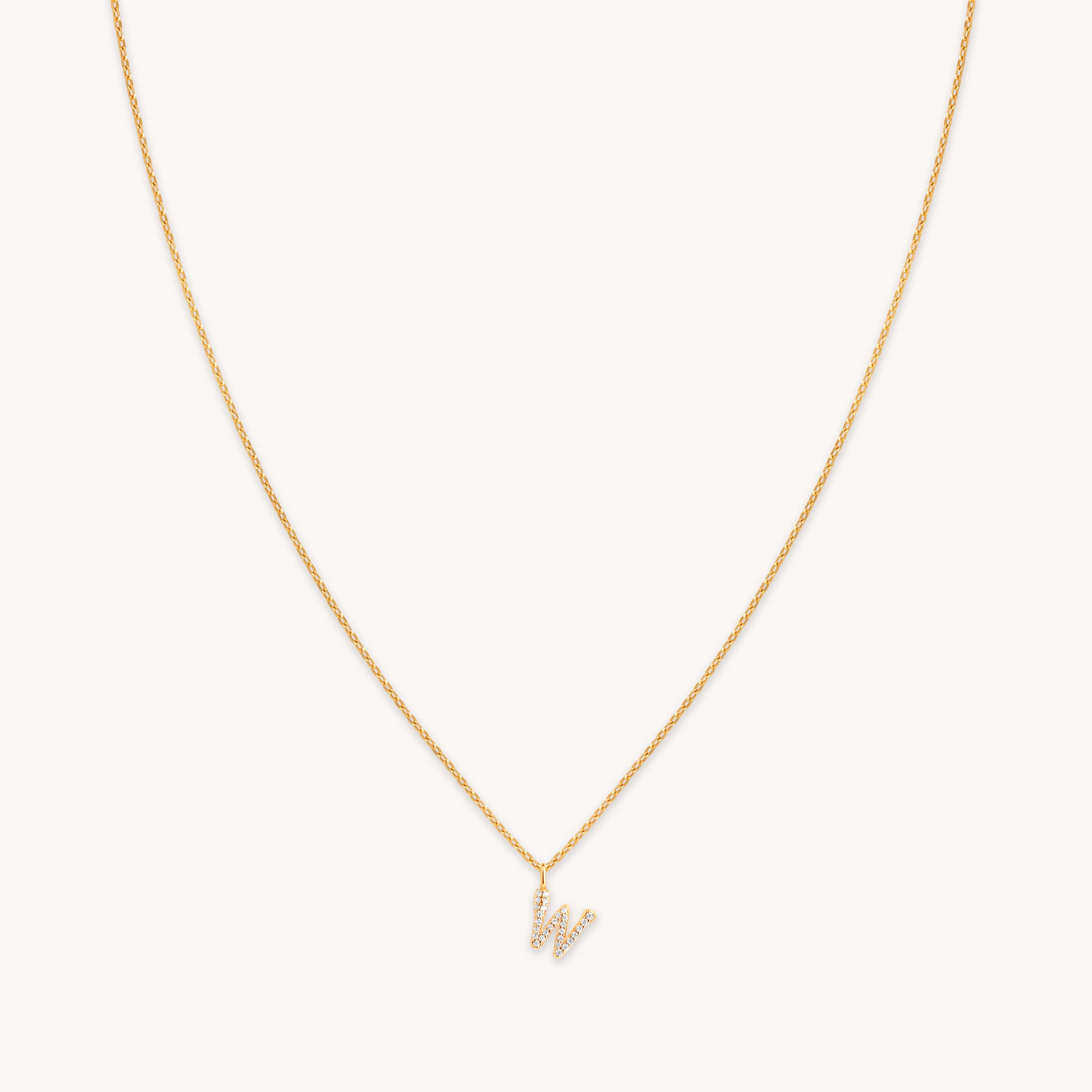18k Gold Plated Jewellery - W Initial Pavé Pendant Necklace in Gold - Pendant Necklace - Astrid & Miyu