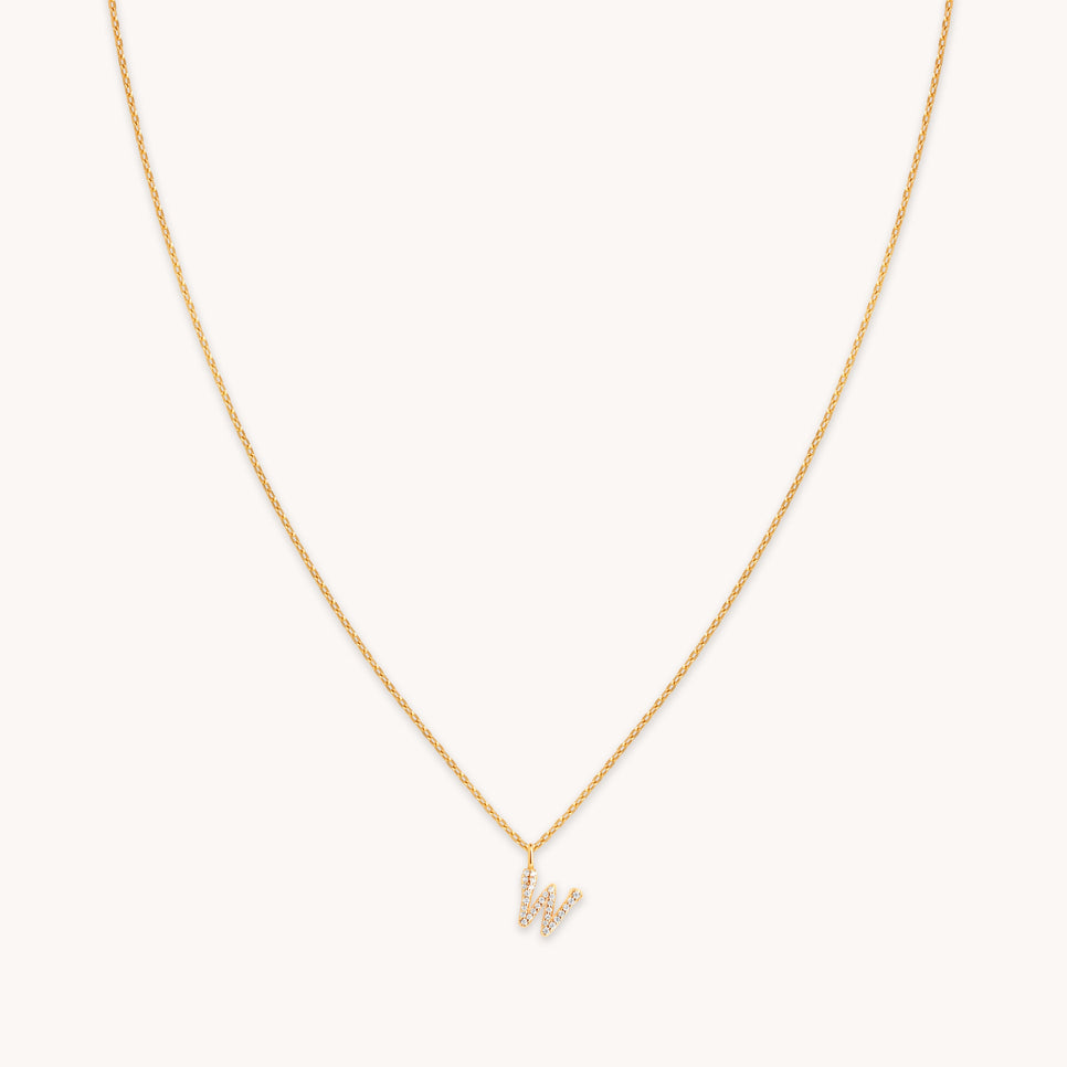 18k Gold Plated Jewellery - W Initial Pavé Pendant Necklace in Gold - Pendant Necklace - Astrid & Miyu
