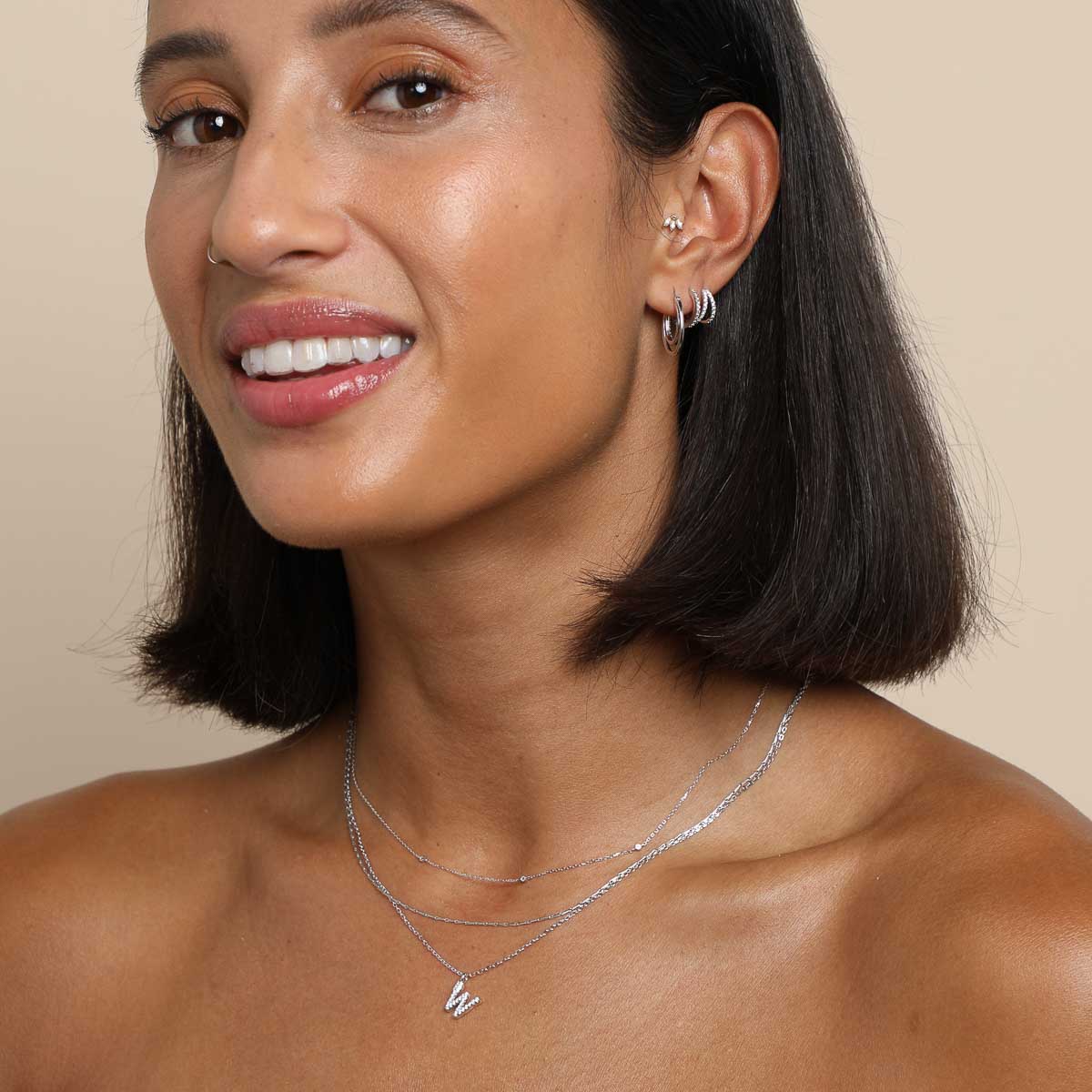 W Initial Pavé Pendant Necklace in Silver
