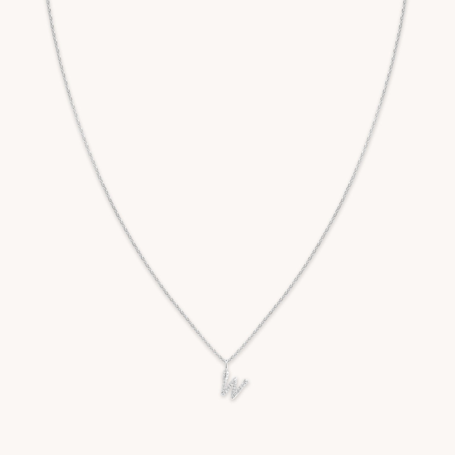 Gemstone Necklaces - W Initial Pavé Pendant Necklace in Silver - Pendant Necklace - Astrid & Miyu