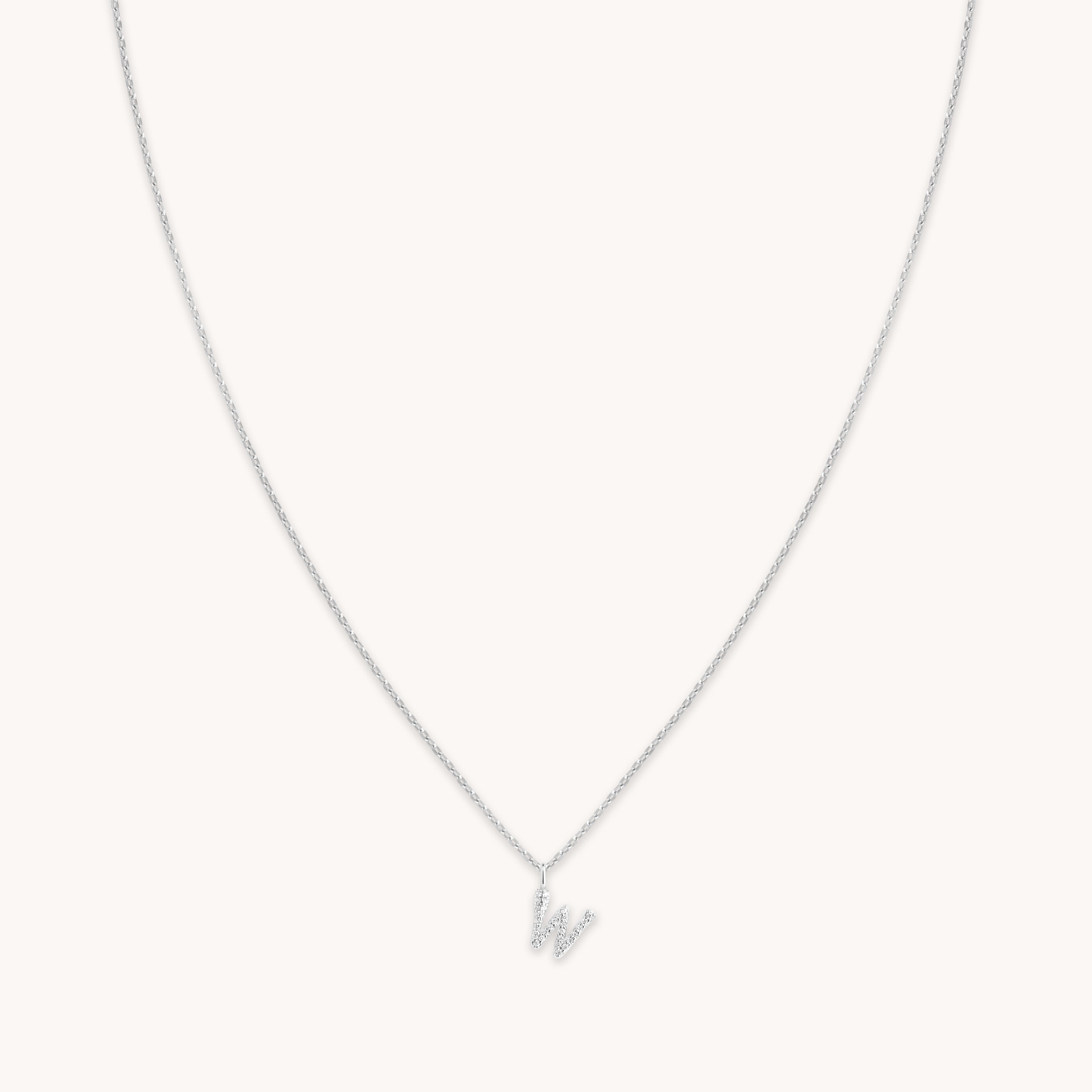 Gemstone Necklaces - W Initial Pavé Pendant Necklace in Silver - Pendant Necklace - Astrid & Miyu