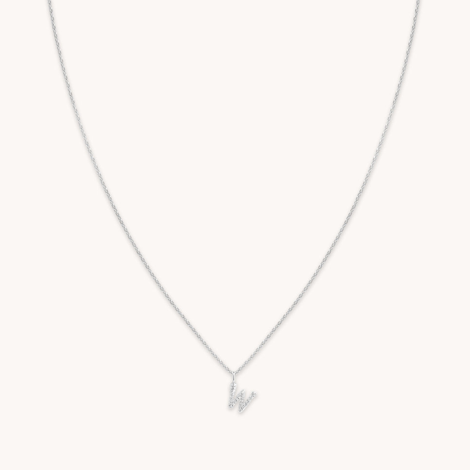 Gemstone Necklaces - W Initial Pavé Pendant Necklace in Silver - Pendant Necklace - Astrid & Miyu