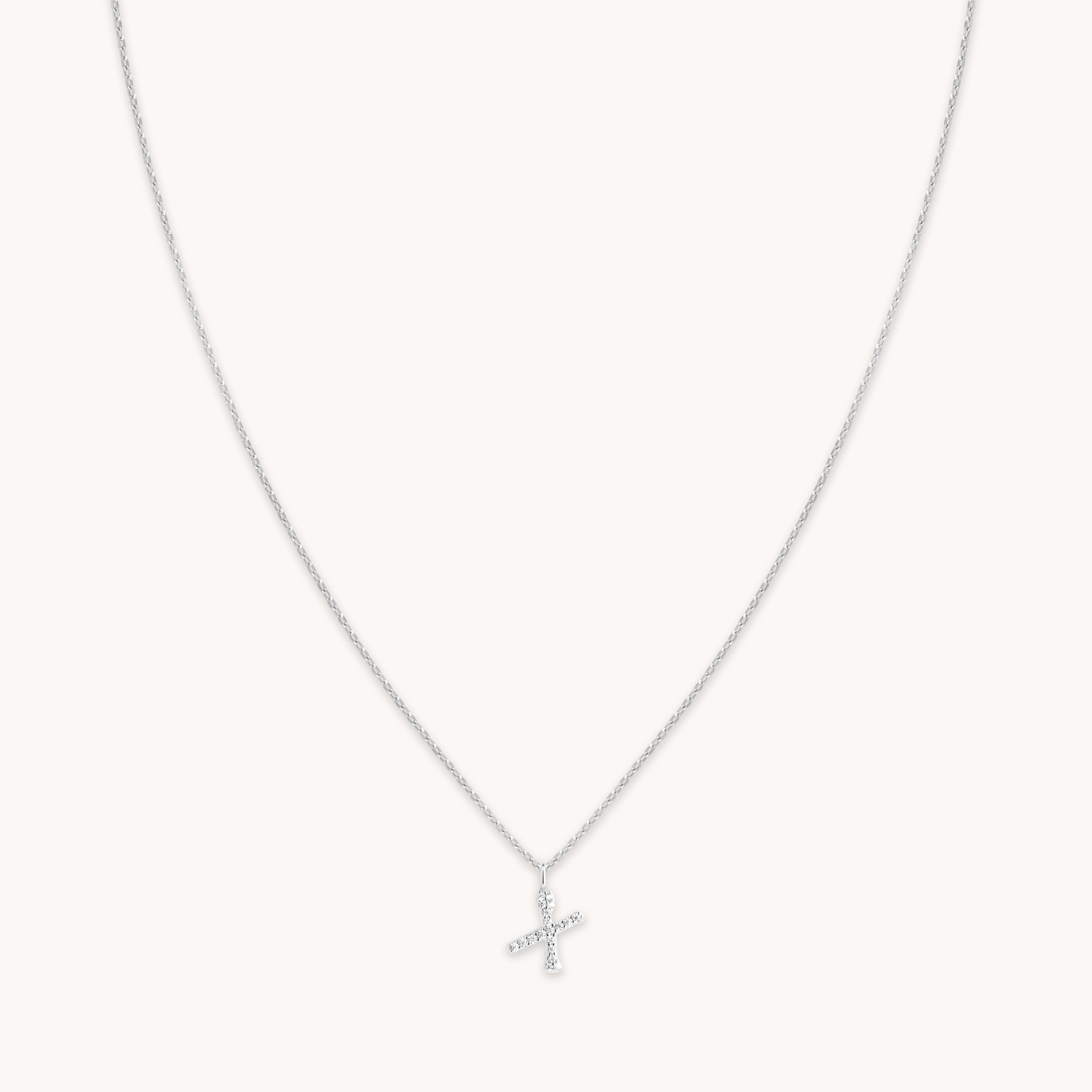 X Initial Pavé Pendant Necklace in Silver