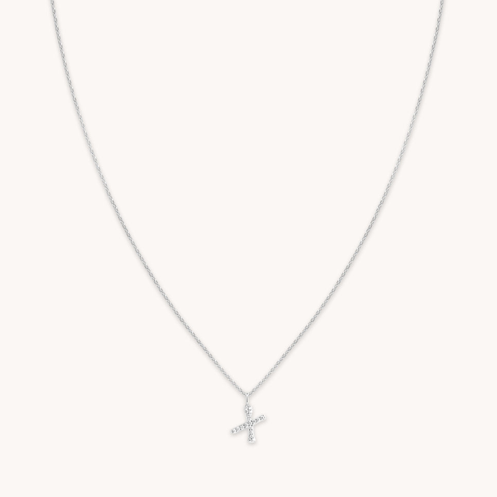 X Initial Pavé Pendant Necklace in Silver