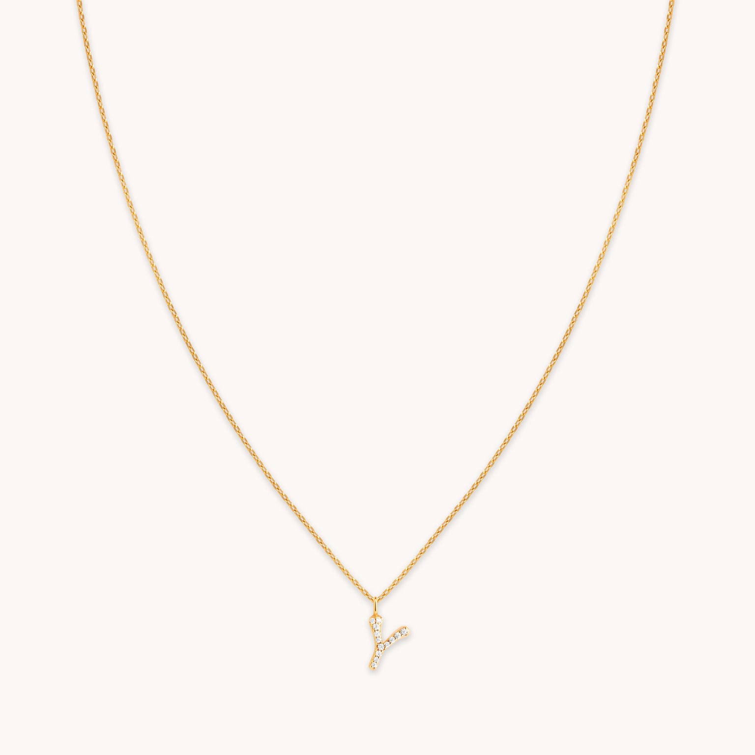 Y Initial Pavé Pendant Necklace in Gold