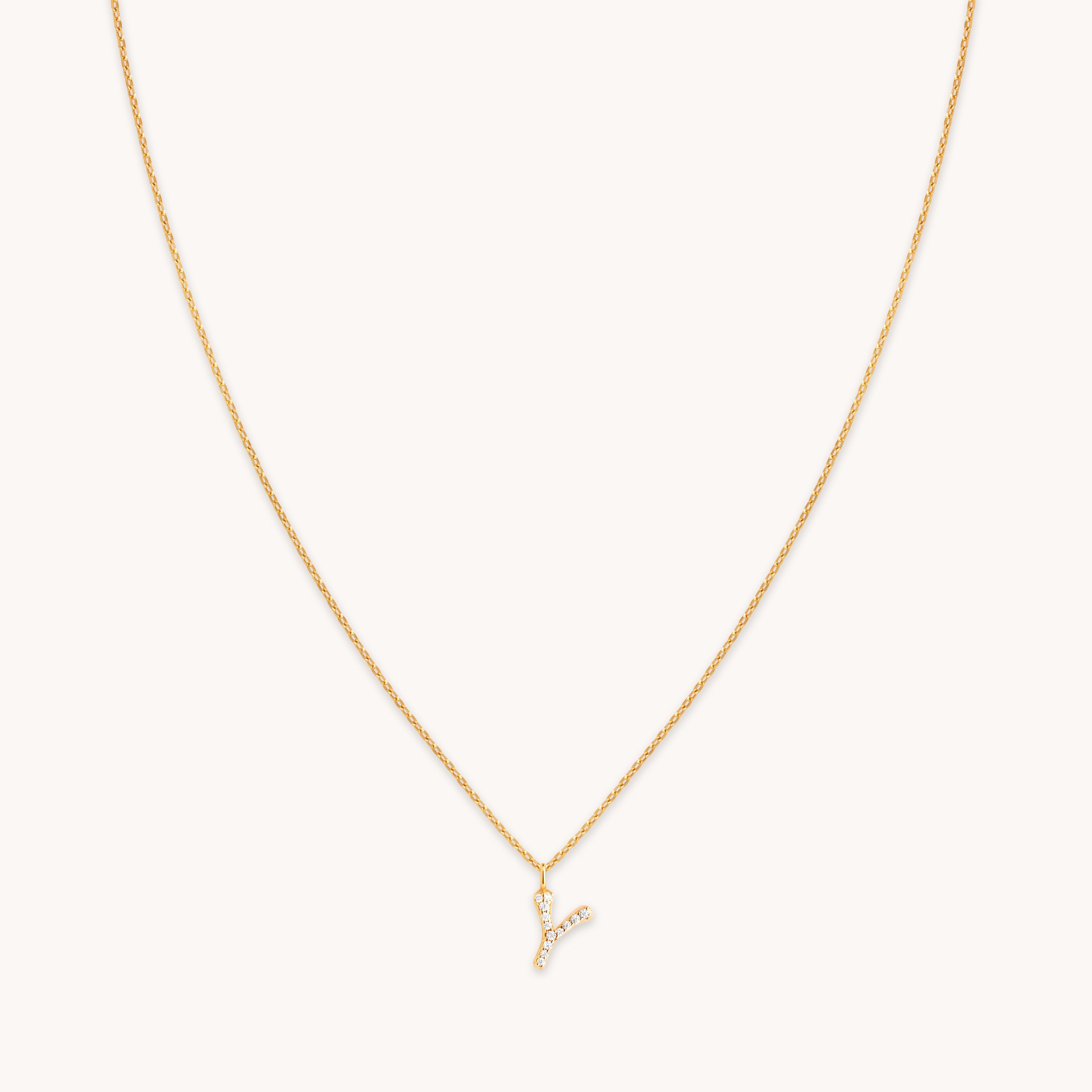Y Initial Pavé Pendant Necklace in Gold
