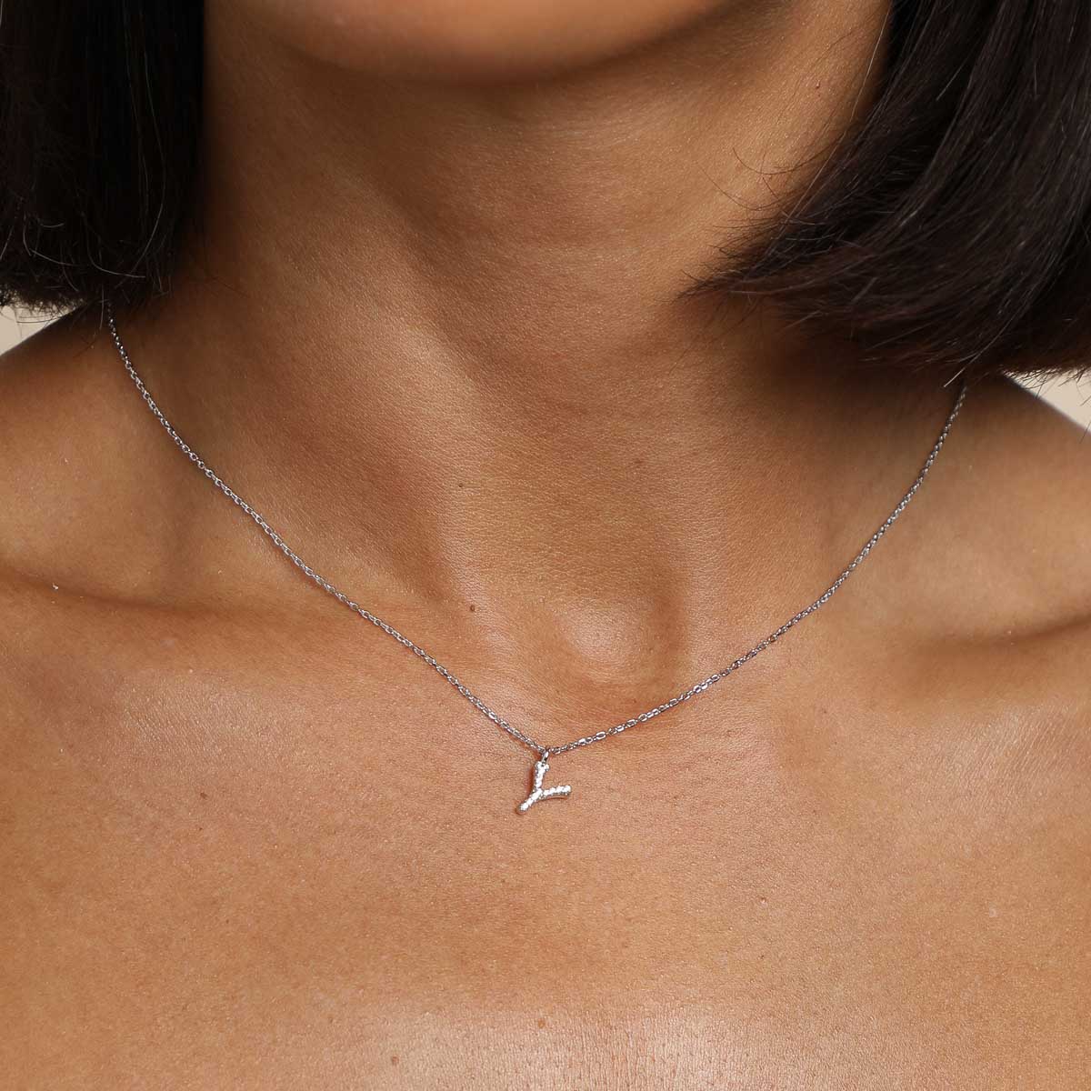 Y Initial Pavé Pendant Necklace in Silver
