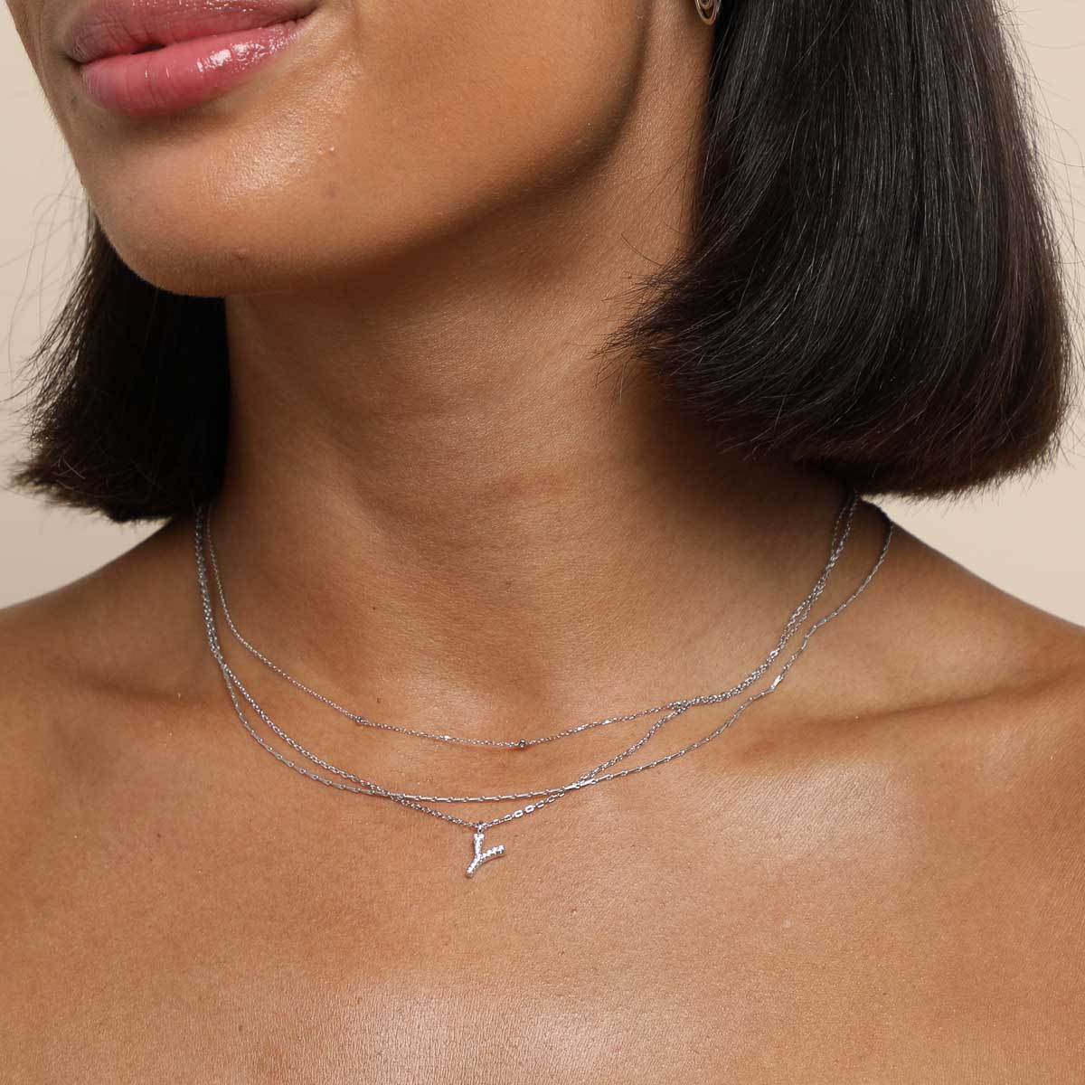 Y Initial Pavé Pendant Necklace in Silver