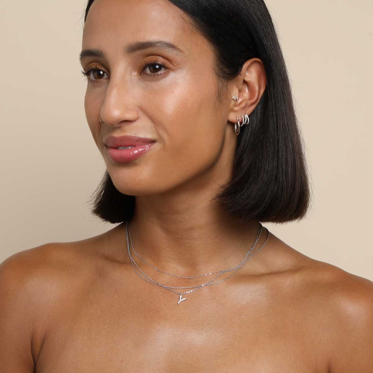 Y Initial Pavé Pendant Necklace in Silver