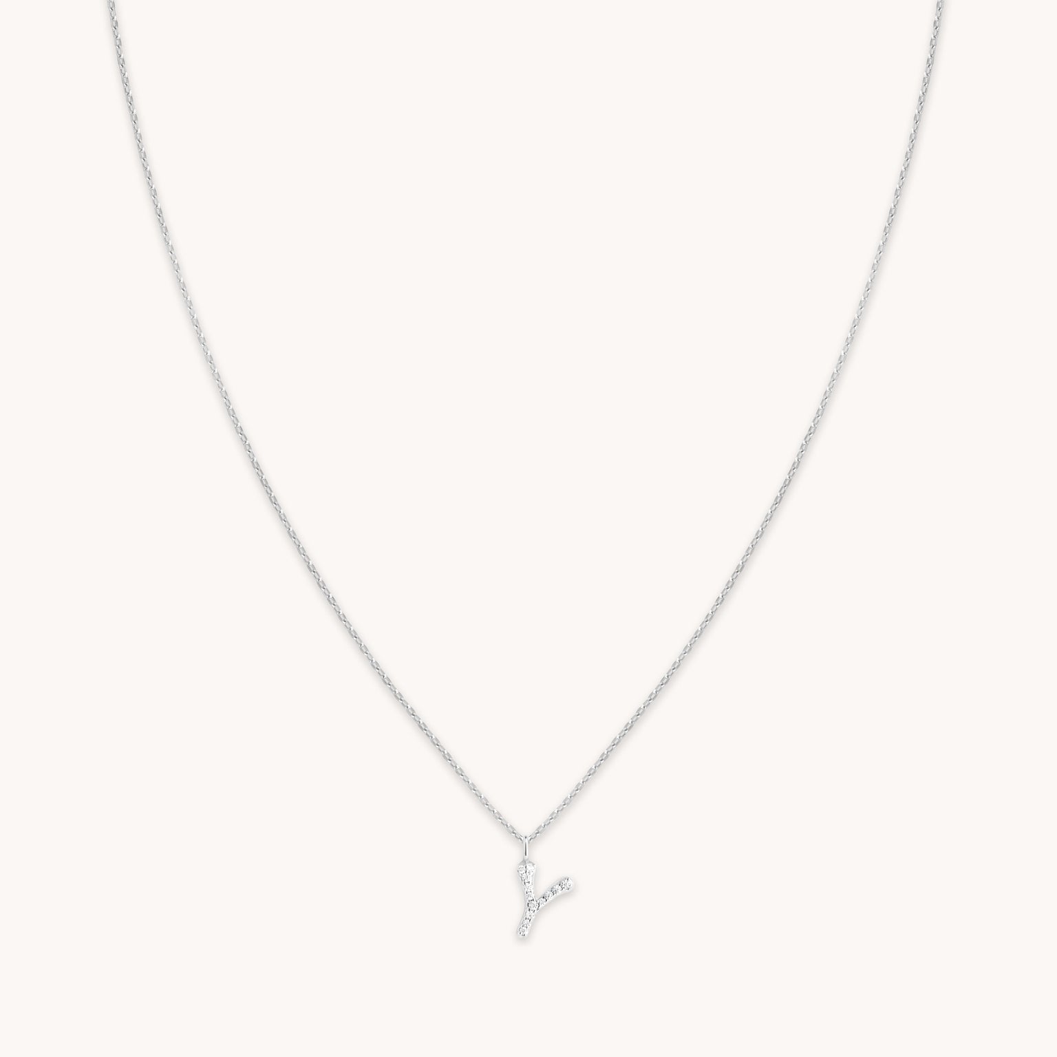 Y Initial Pavé Pendant Necklace in Silver