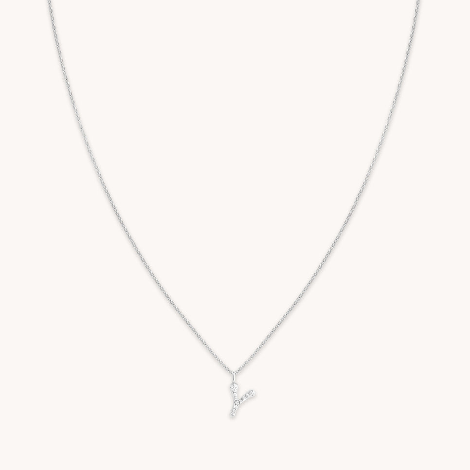 Y Initial Pavé Pendant Necklace in Silver