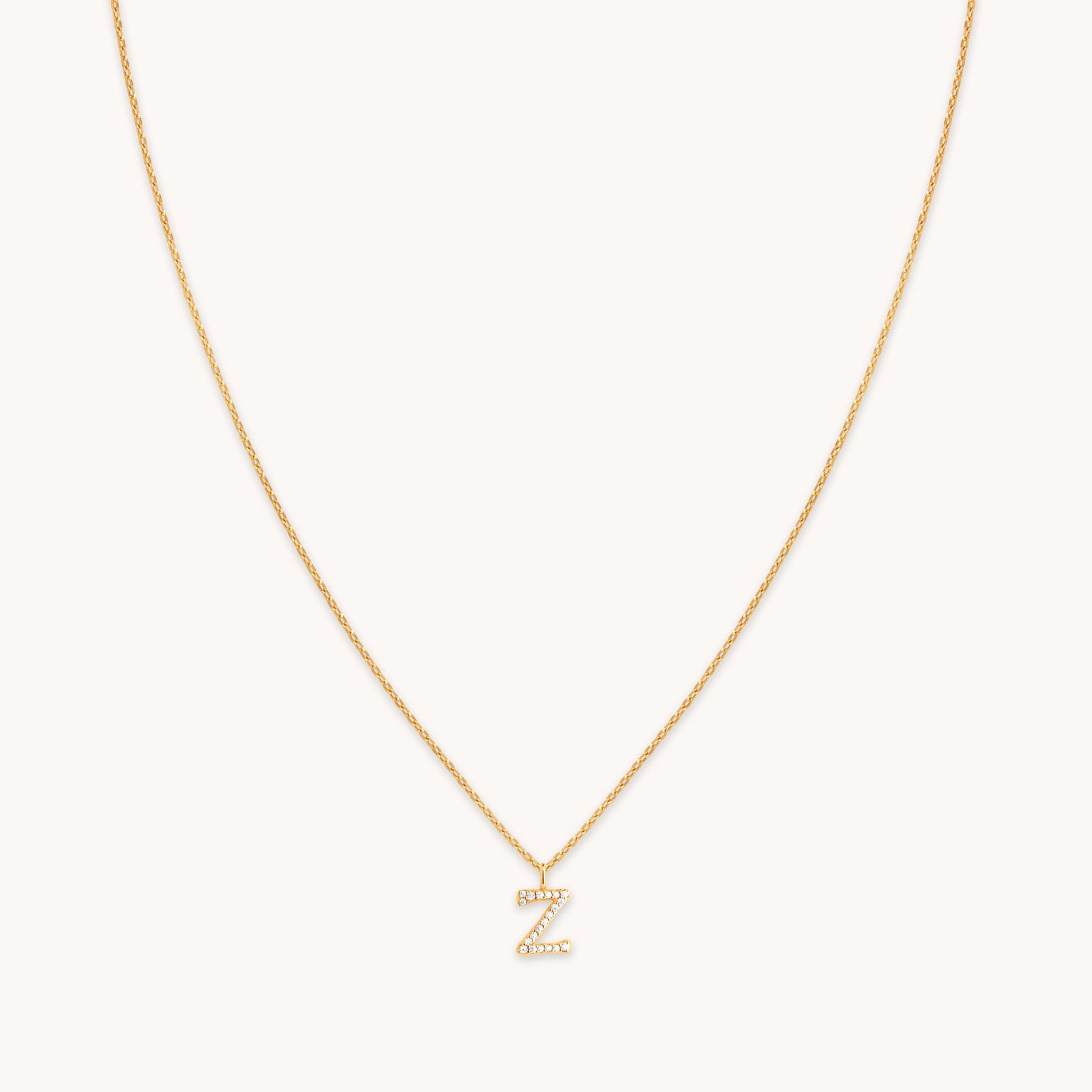 Z Initial Pavé Pendant Necklace in Gold