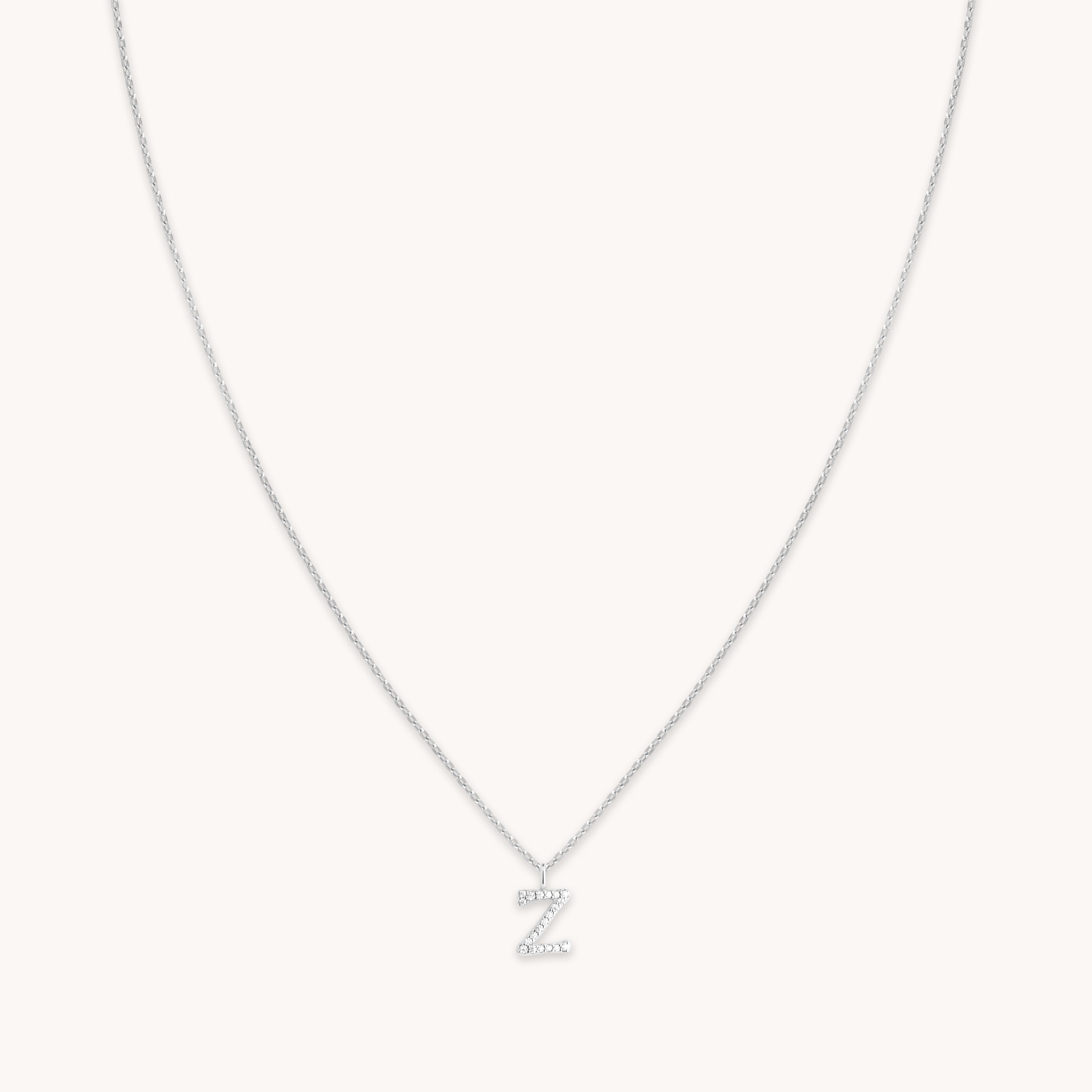 Z Initial Pavé Pendant Necklace in Silver
