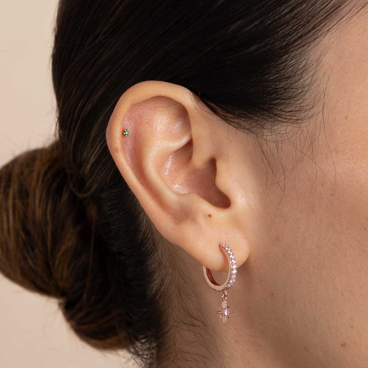 Emerald Tiny Barbell in Rose Gold