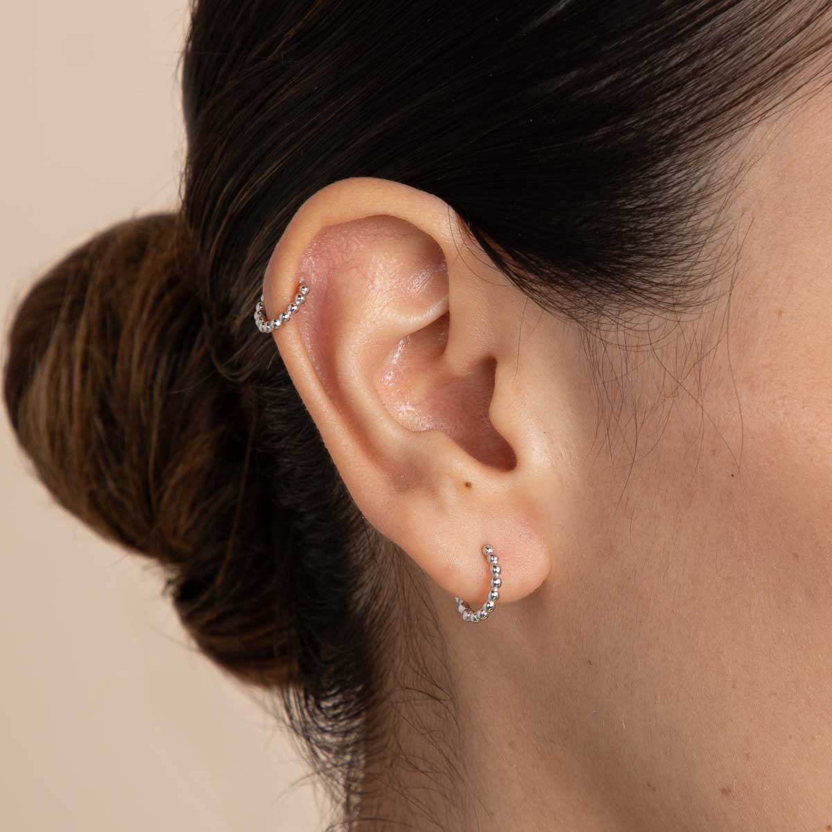 Essential Beaded Hoop in Silver