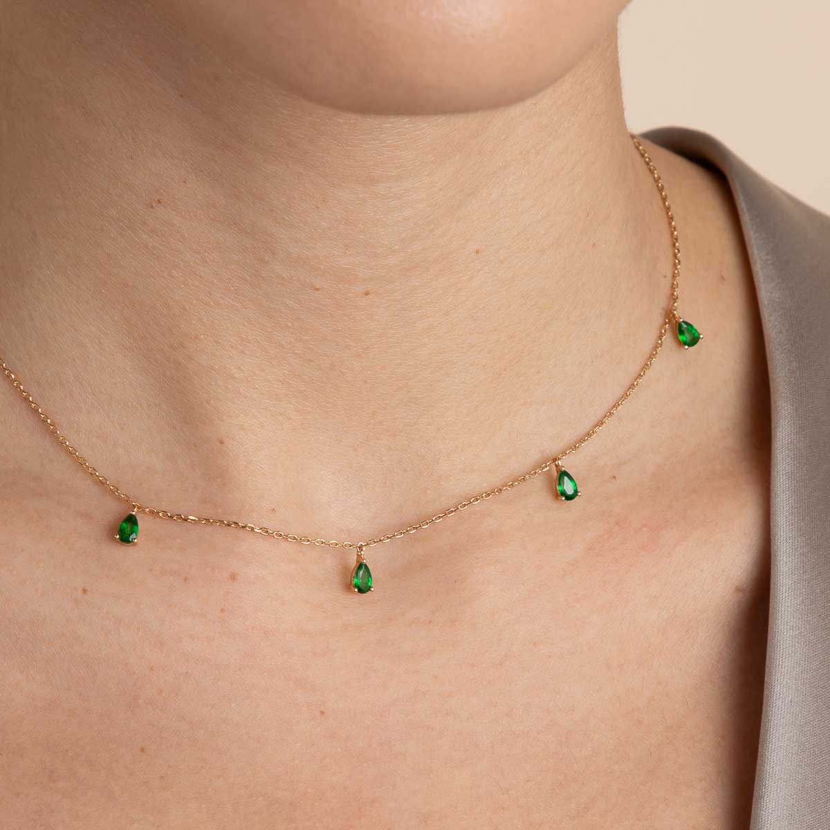 Green Topaz Charm Necklace in Gold