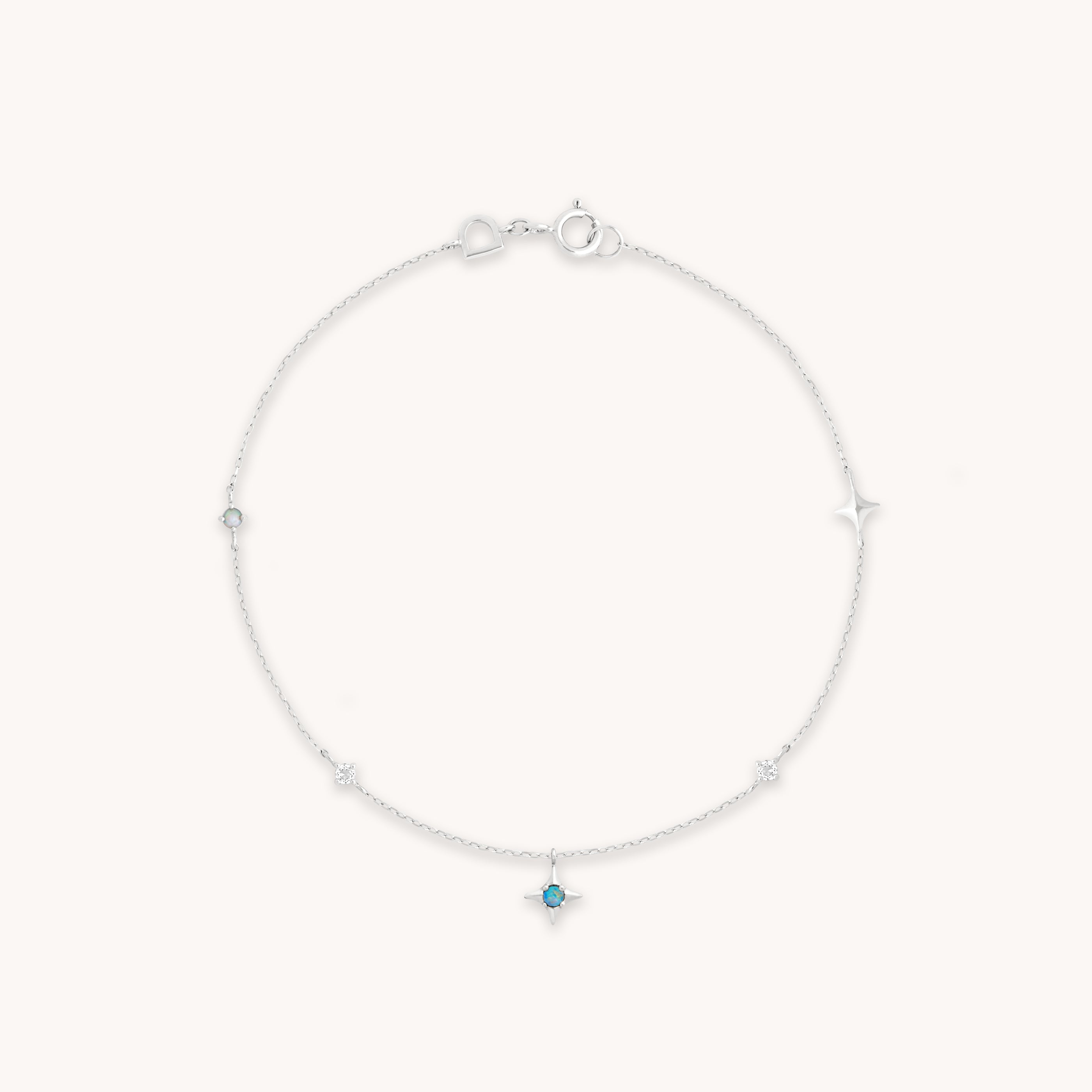 Cosmic Star Opal Charm Bracelet in Solid White Gold
