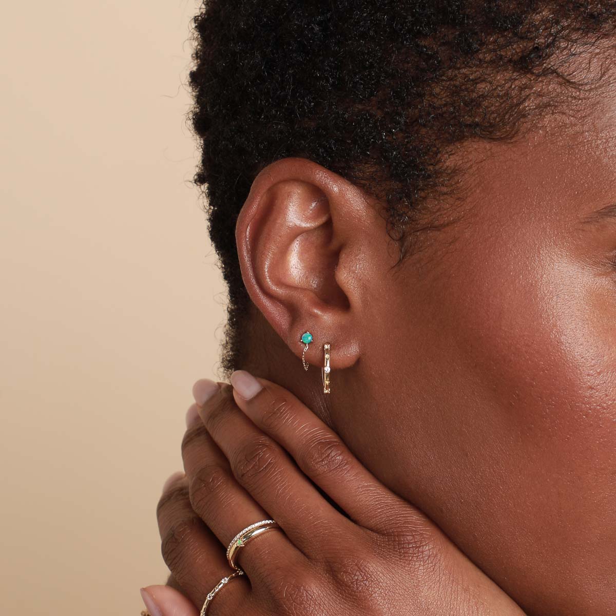 Cosmic Star Topaz Hoops in Solid Gold