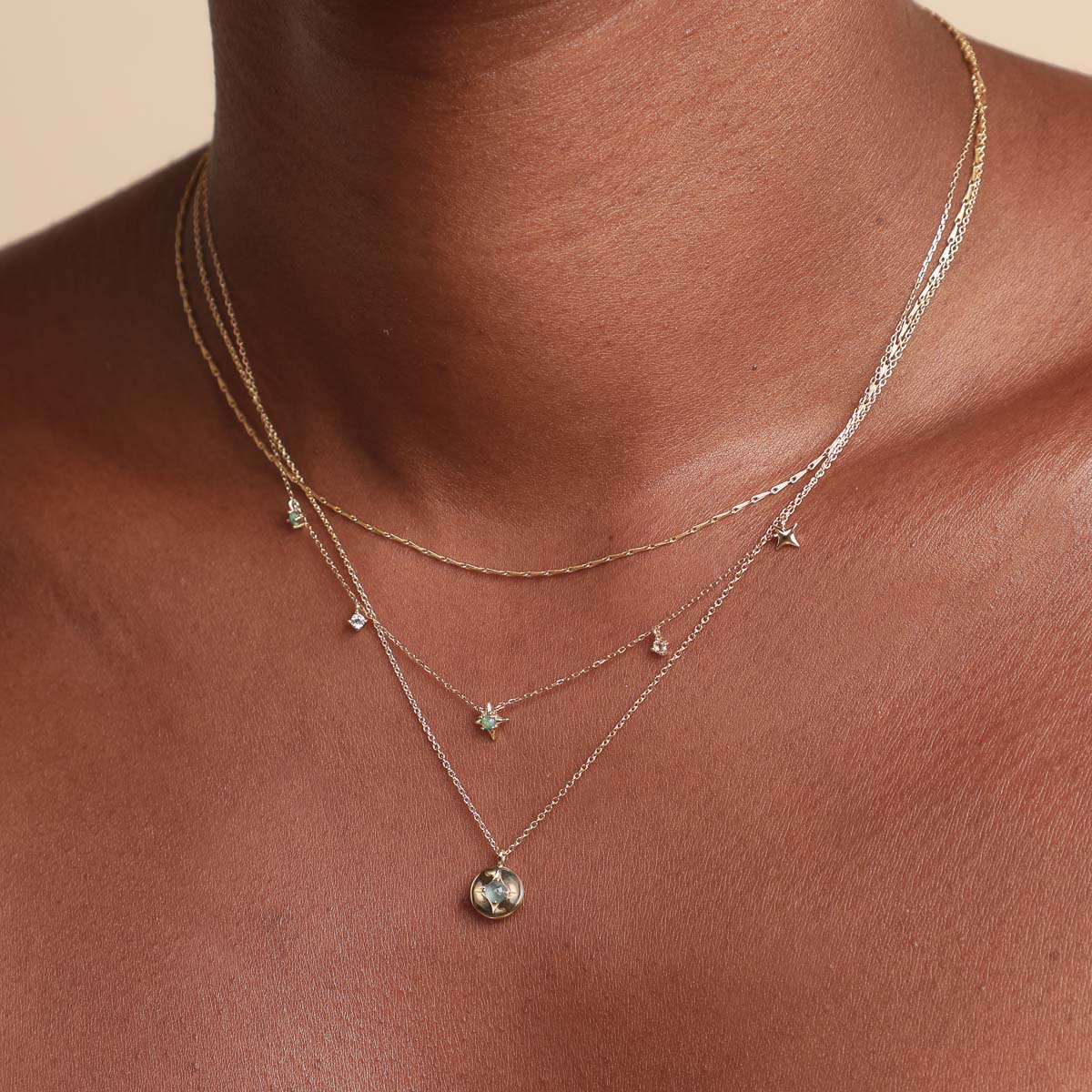 Cosmic Star Opal Charm Necklace in Solid Gold