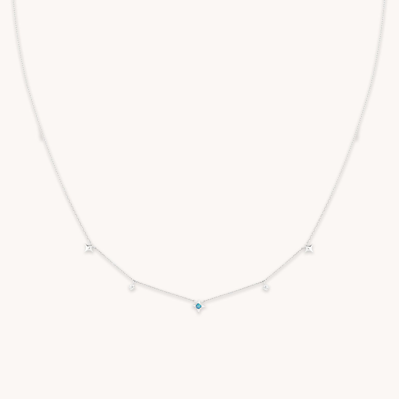 Cosmic Star Opal Charm Necklace in Solid White Gold
