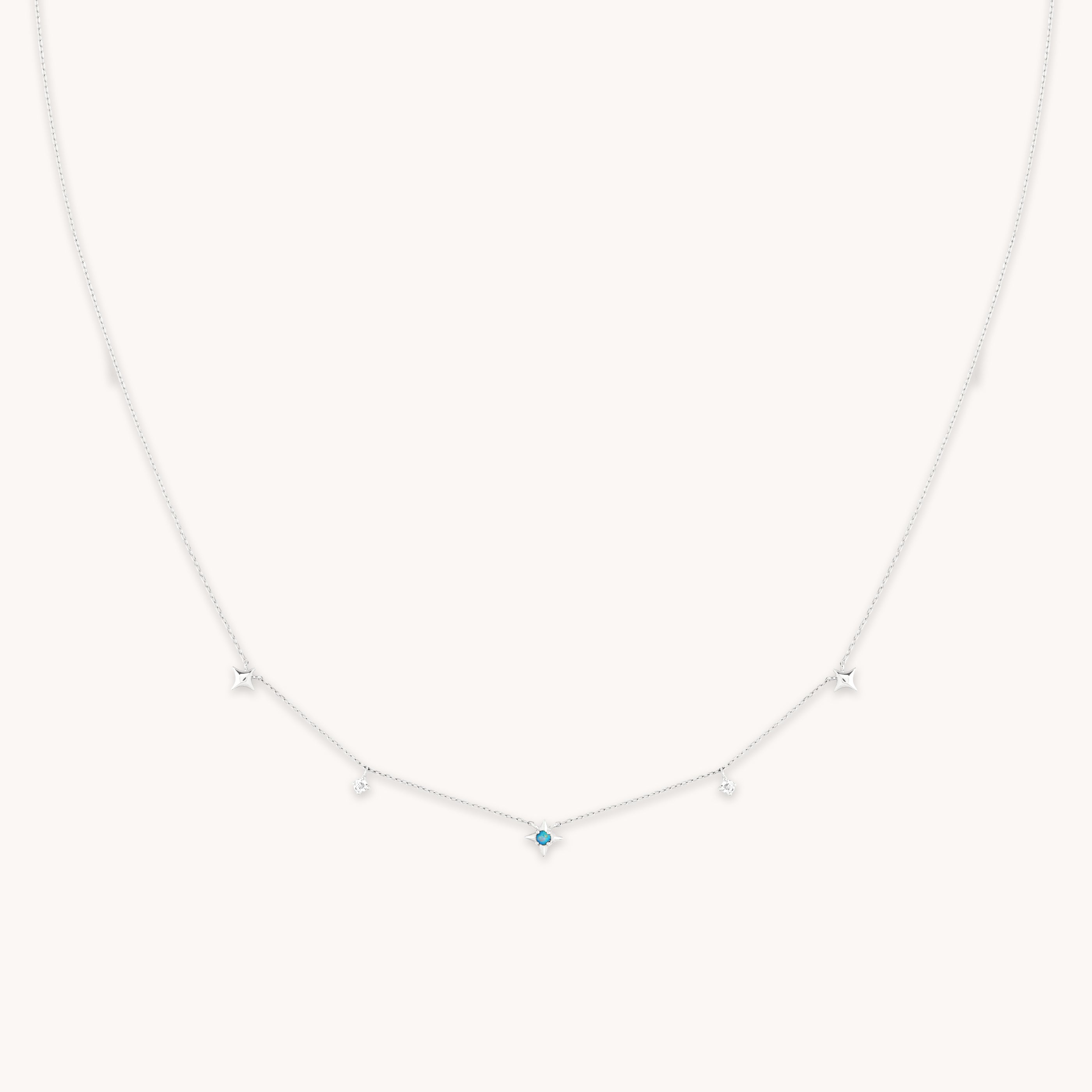 Cosmic Star Opal Charm Necklace in Solid White Gold