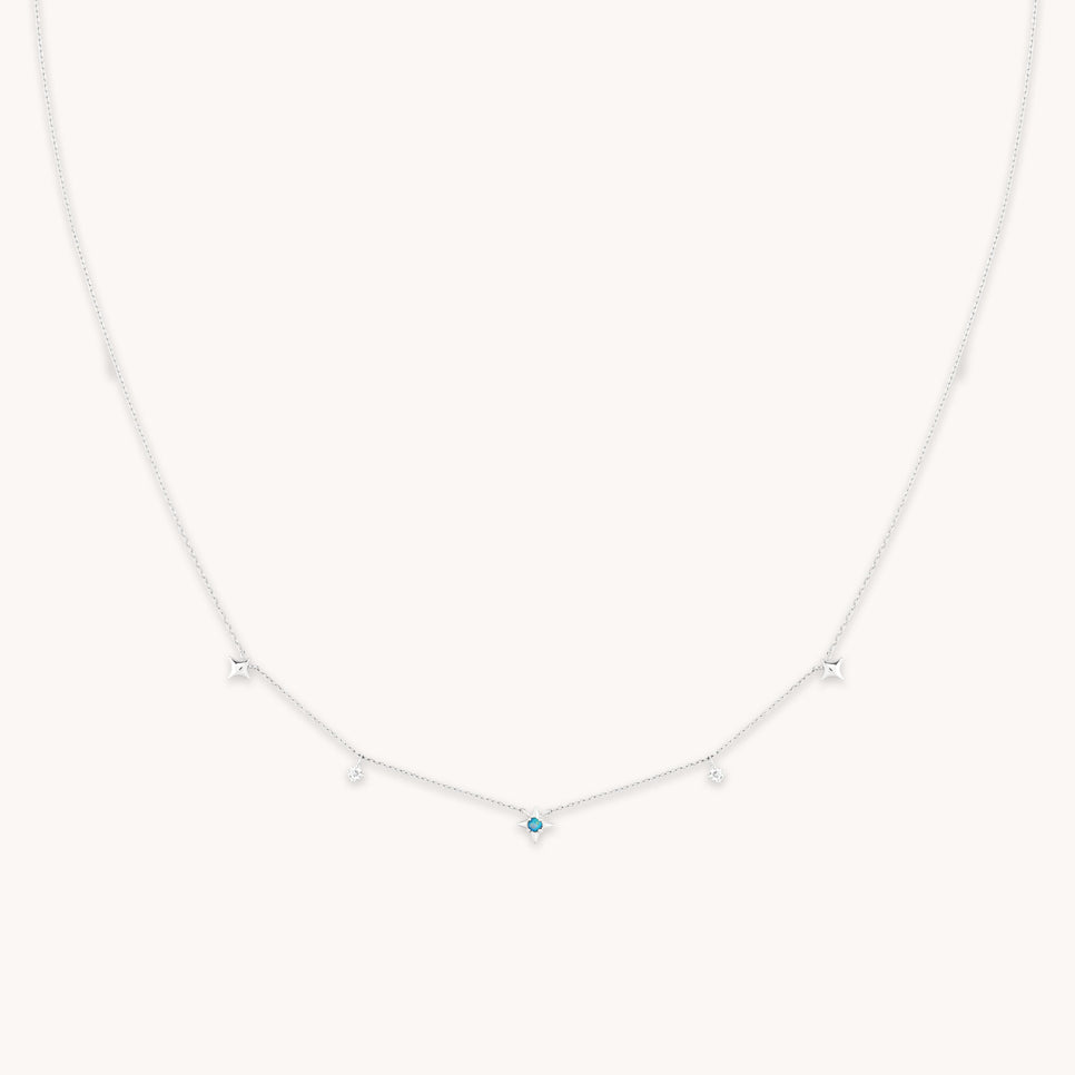 Cosmic Star Opal Charm Necklace in Solid White Gold