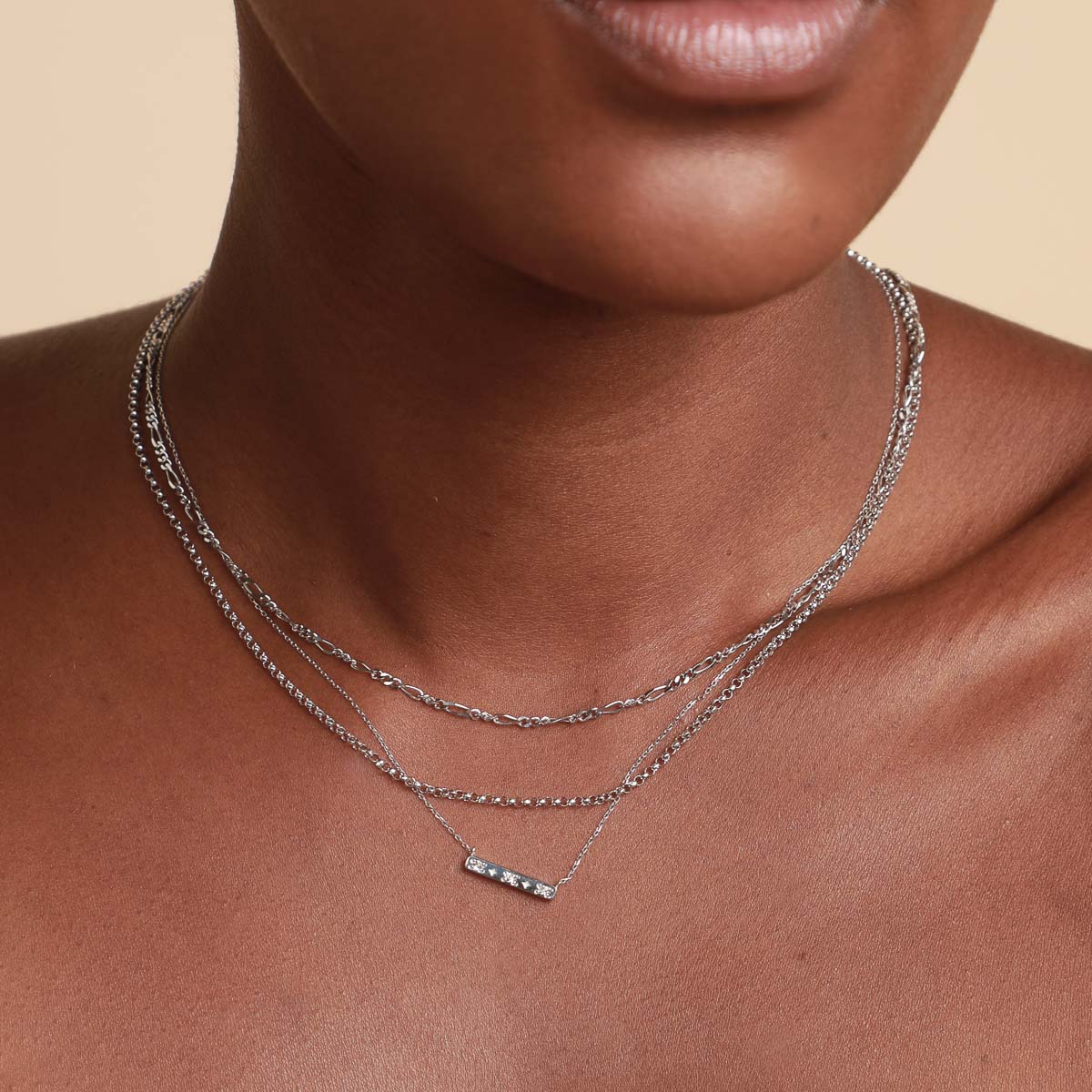 Cosmic Star Topaz Bar Necklace in Solid White Gold