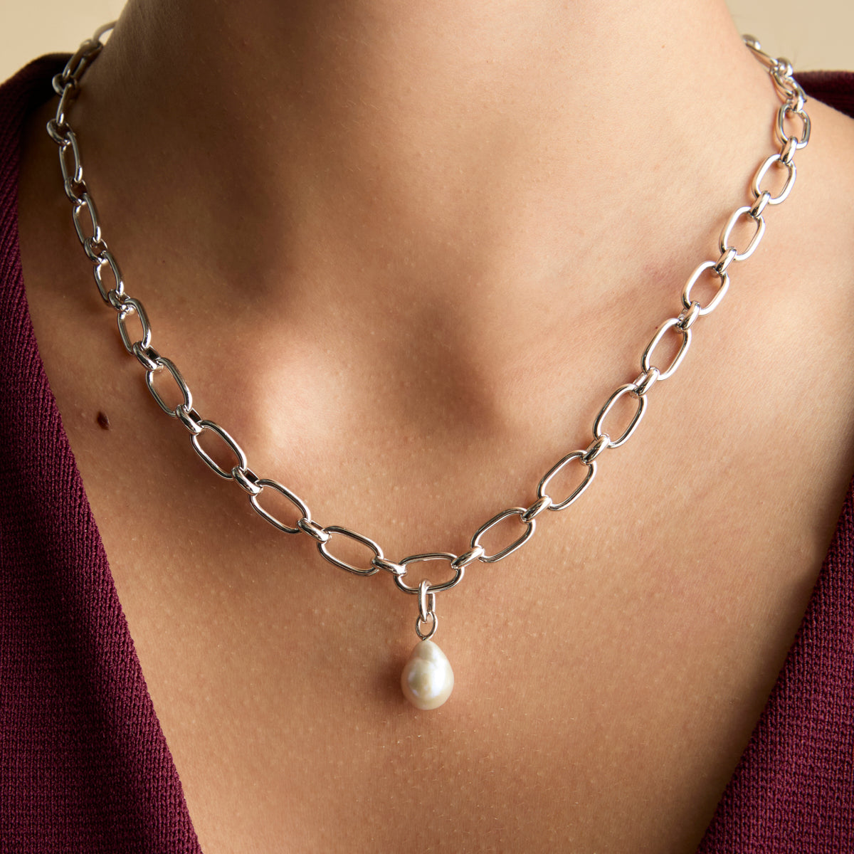 Grey Pearl Clip Charm in Silver