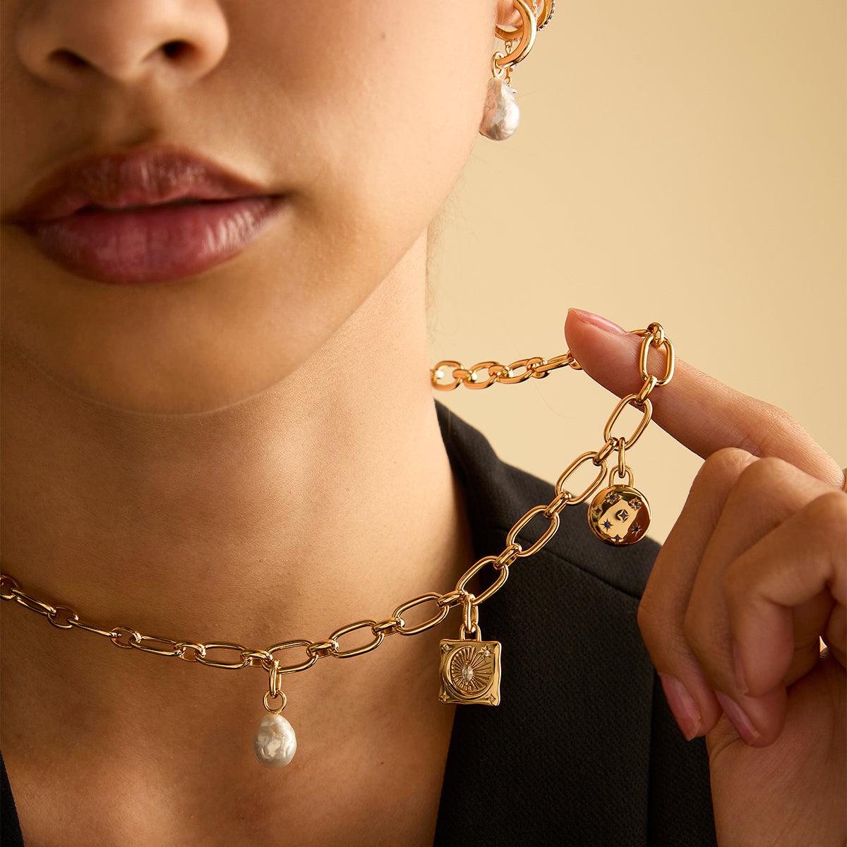 Moon Crystal Clip Charm in Gold