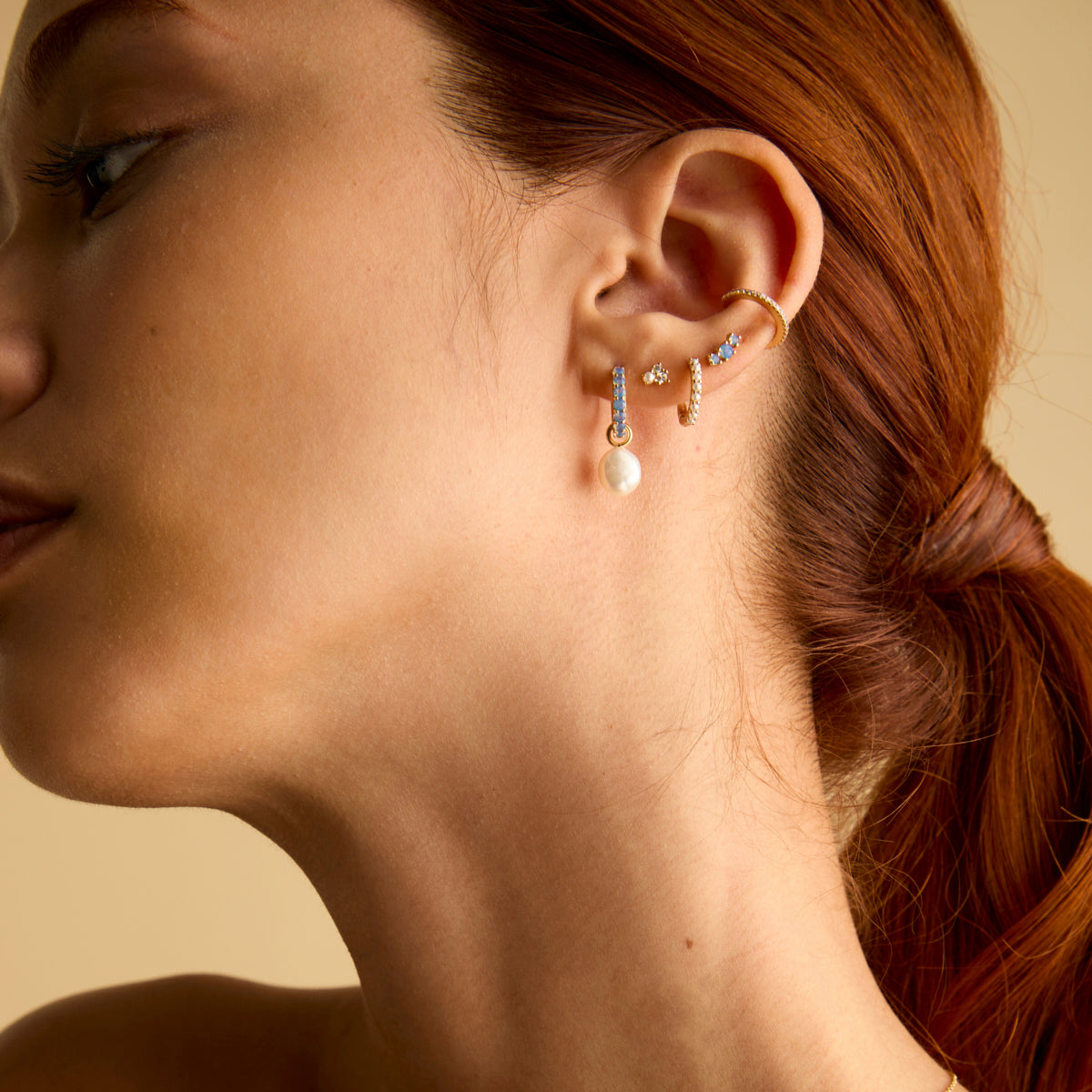 Opal Pearl Charm Huggies in Gold