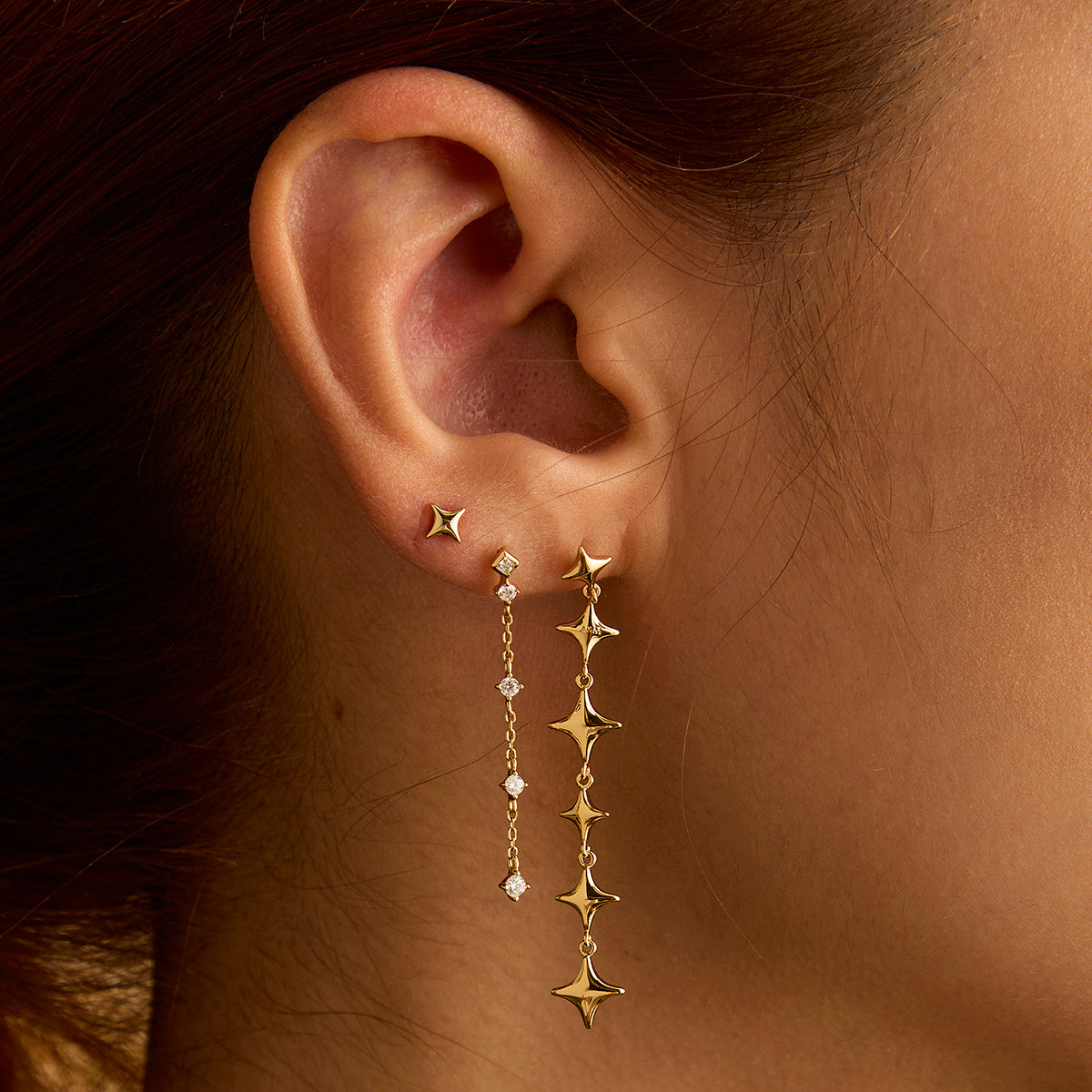 Cosmic Star Drop Studs in Gold