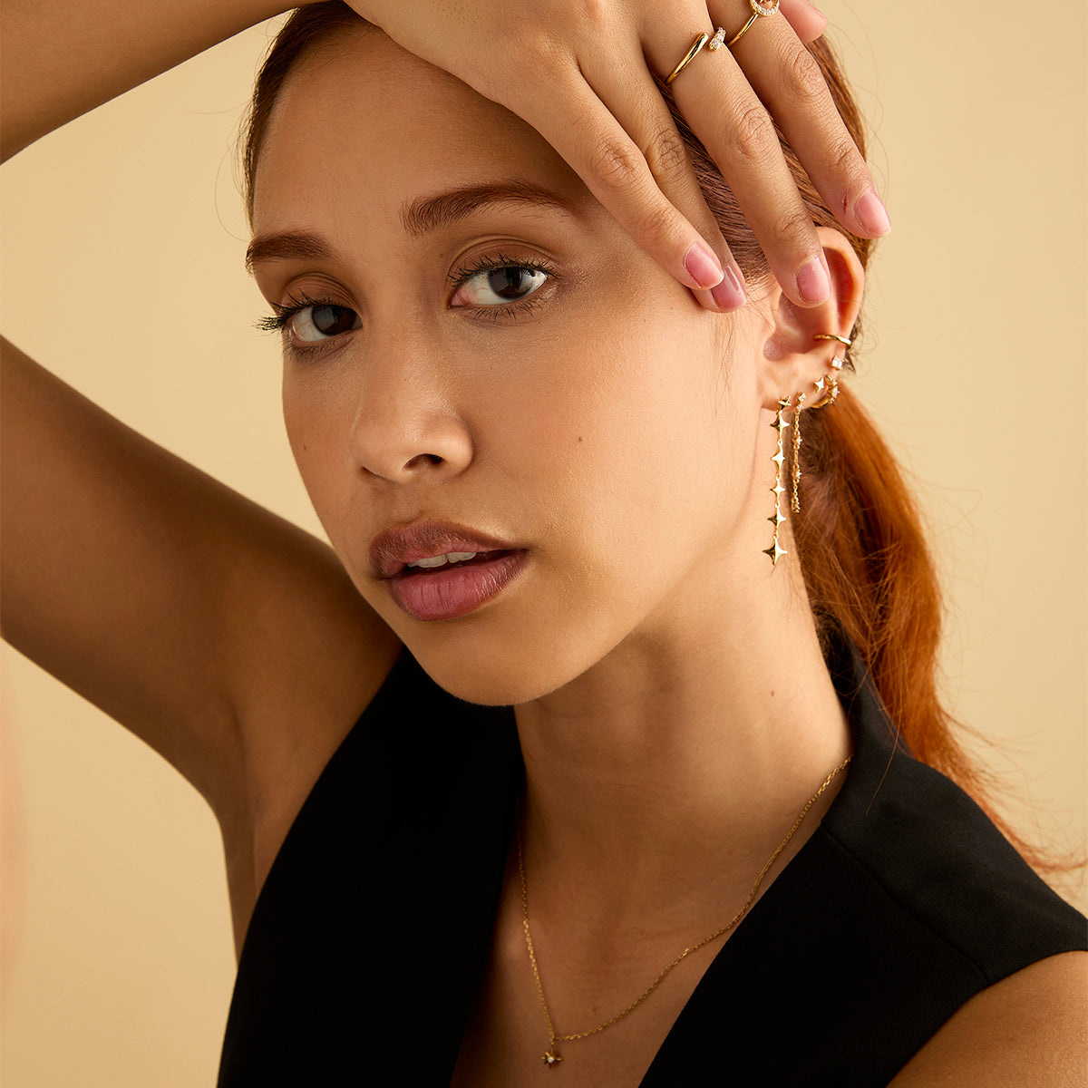 Cosmic Star Drop Studs in Gold