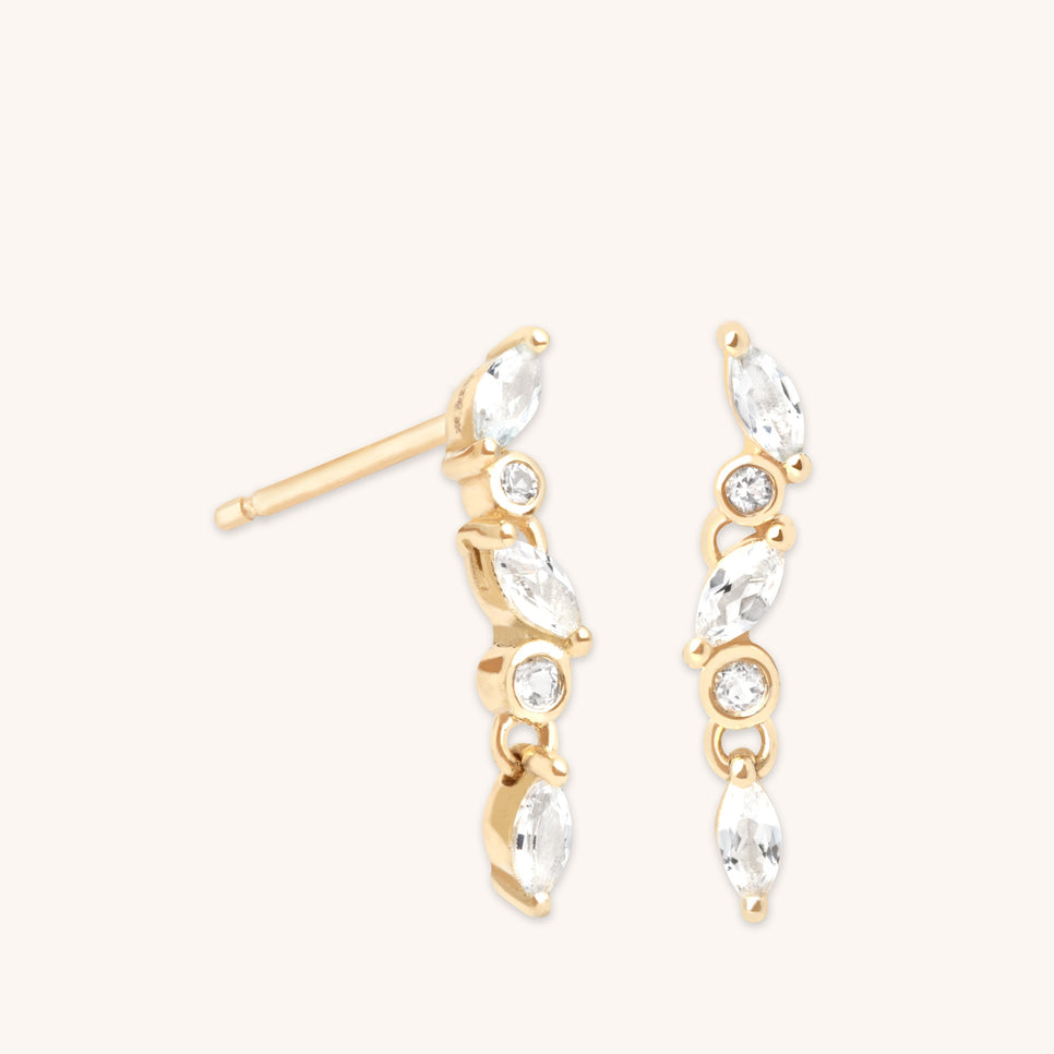 White Topaz Cluster Drop Studs in 9k Gold
