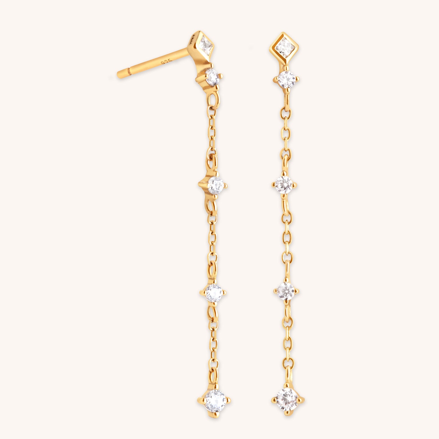Crystal Chain Drop Studs in Gold