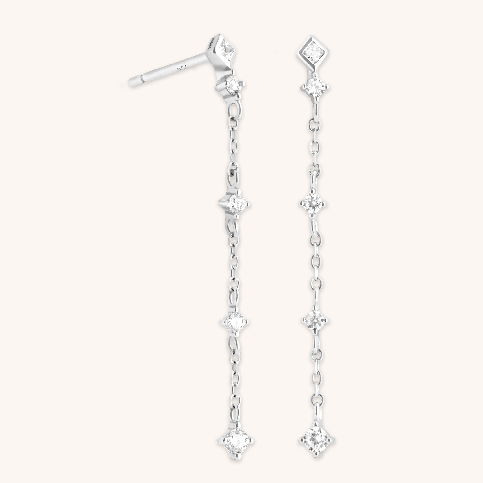 Crystal Chain Drop Studs in Silver