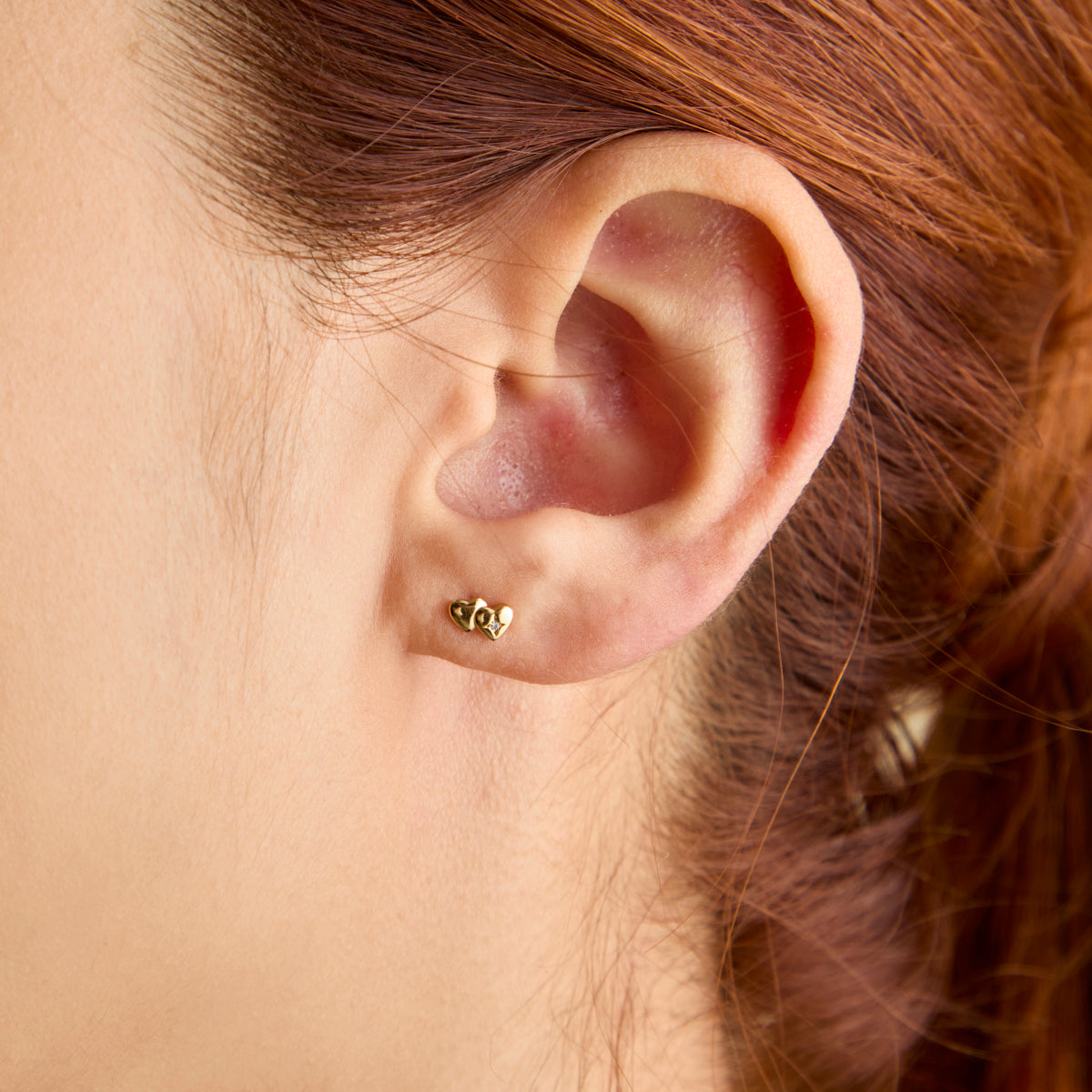 Double Heart Stud Earrings in Gold