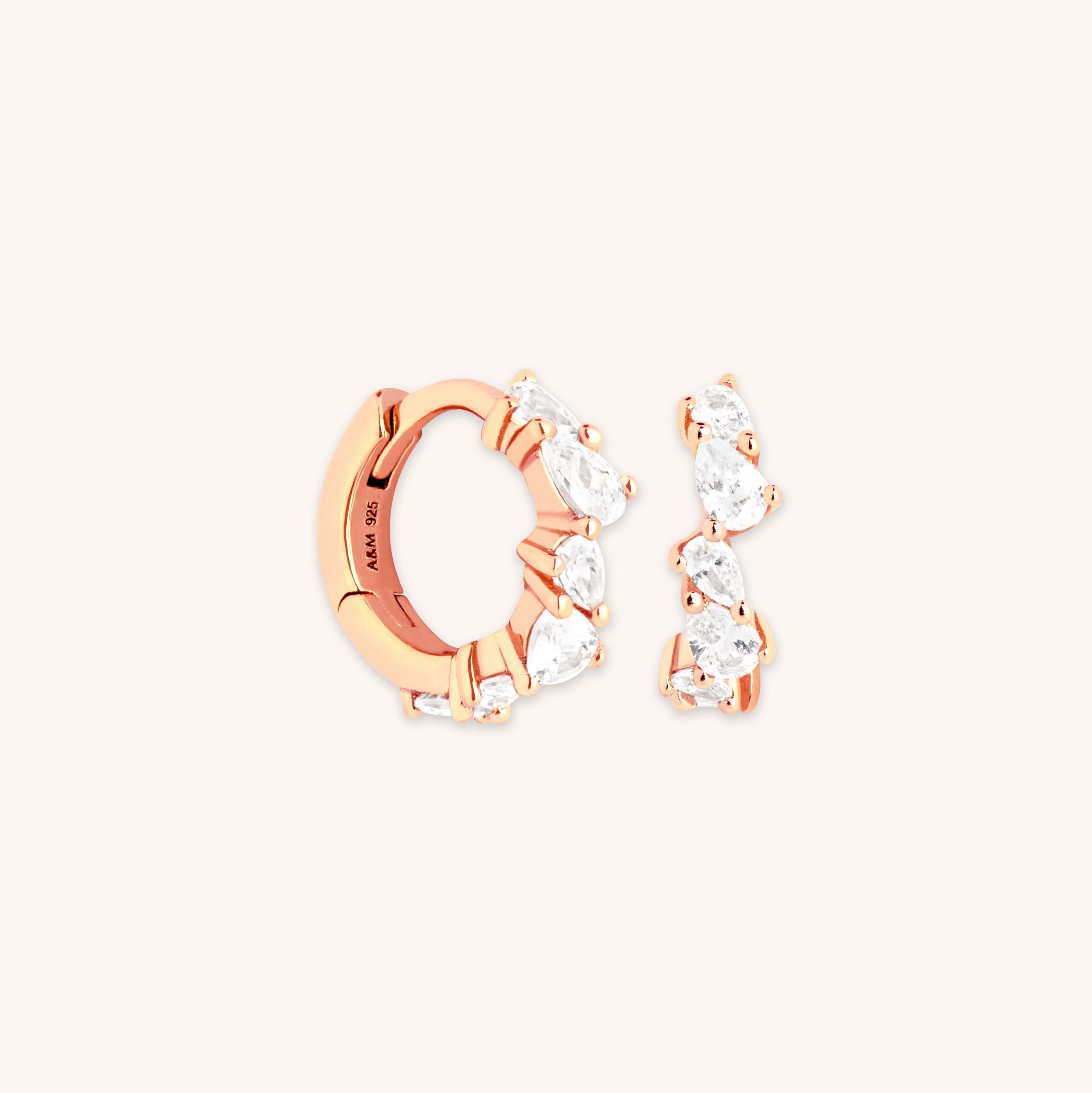 Crystal Pear Huggies in Rose Gold