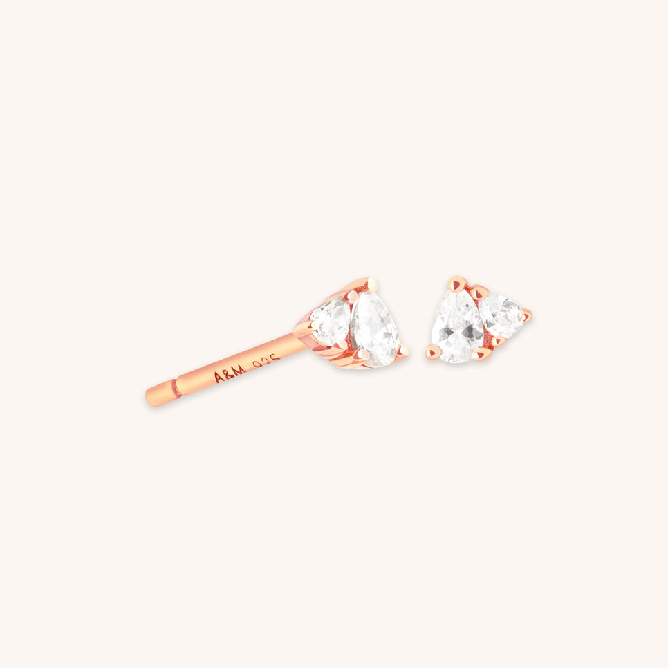 Pear Cluster Stud Earrings in Rose Gold