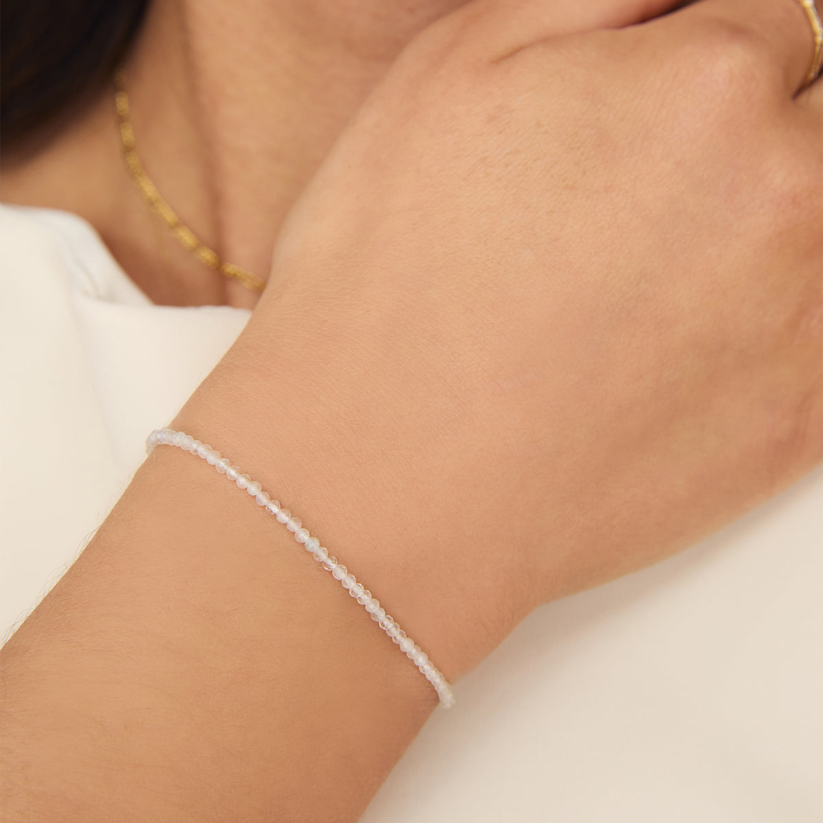 Moonstone June Beaded Birthstone Bracelet in Solid White Gold