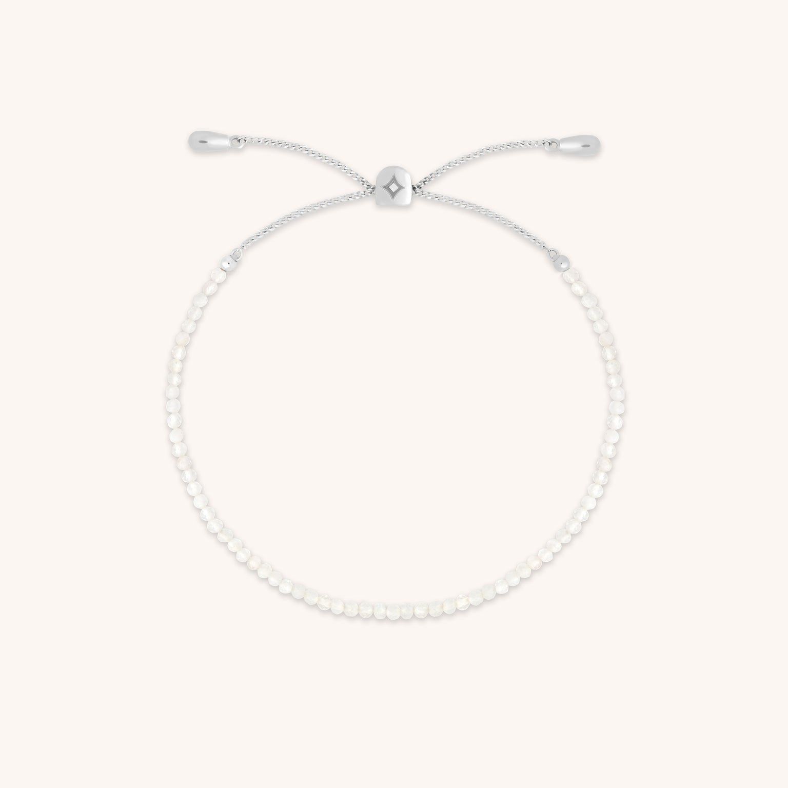 Moonstone June Beaded Birthstone Bracelet in Solid White Gold